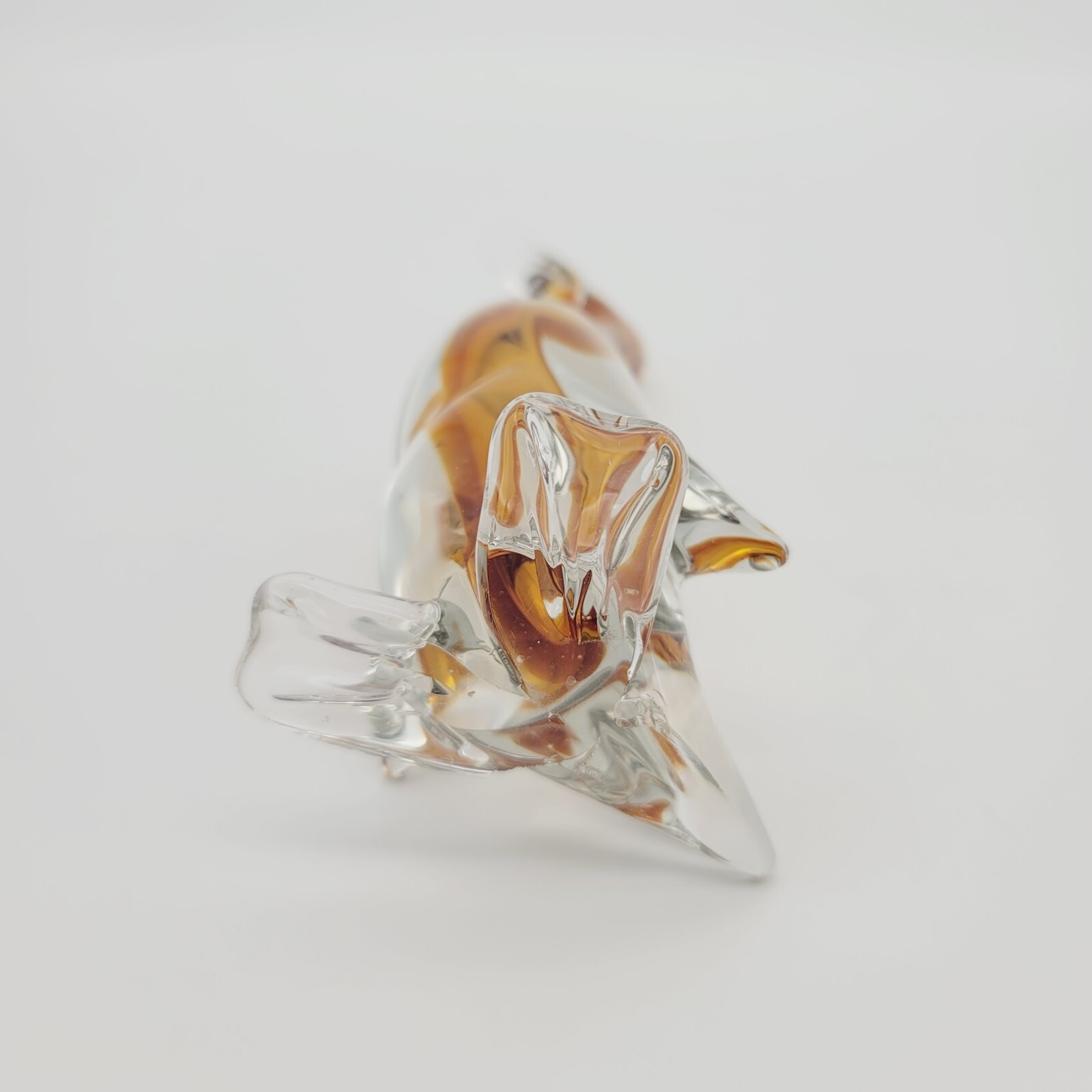 Vintage Art Glass Clear Golden Yellow Duck Sculpture Figurine Bird Goose
