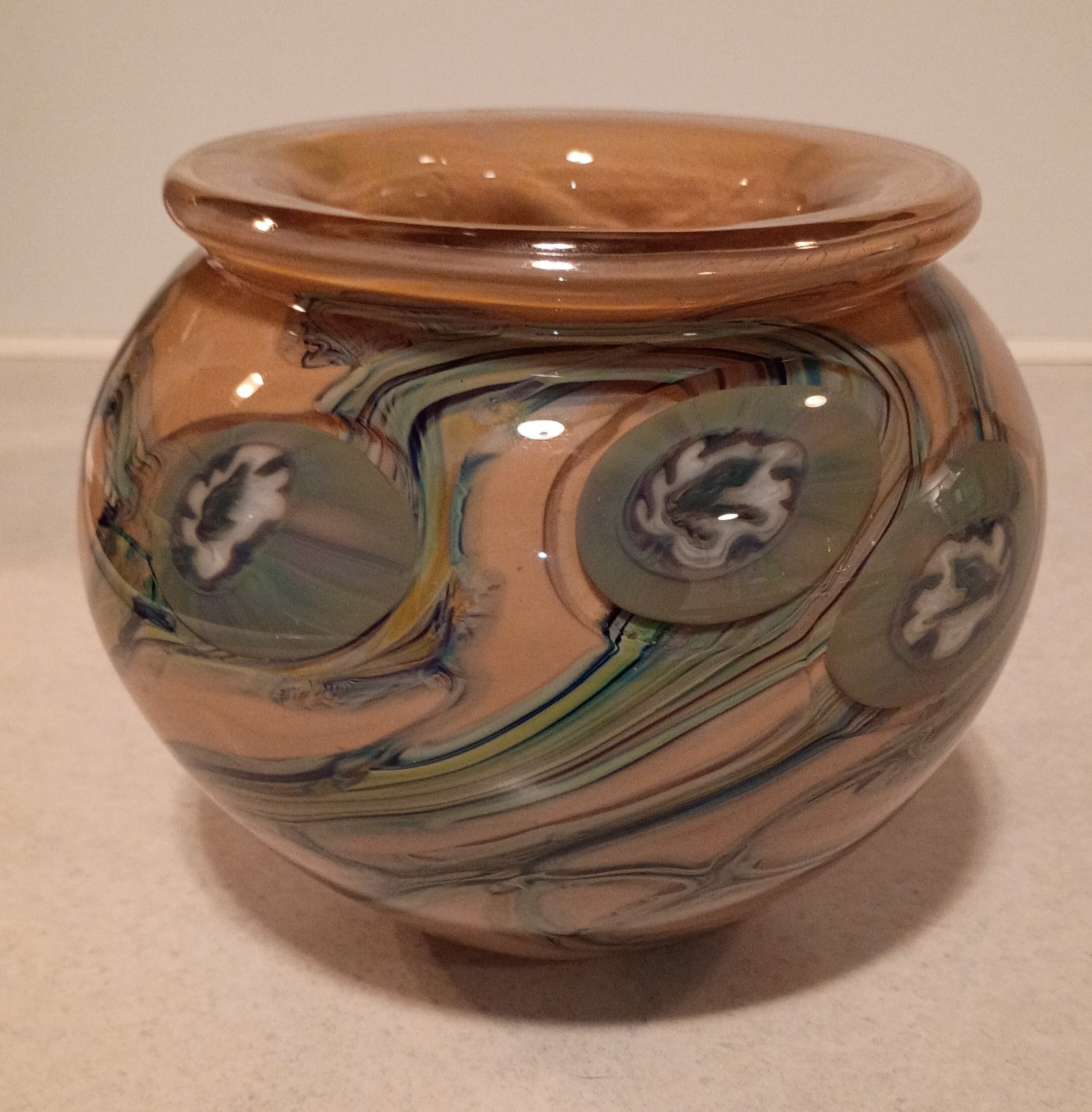 4.75″ Heavy 2005 Signed Robert Eickholt Sea Flower Art Glass Vase