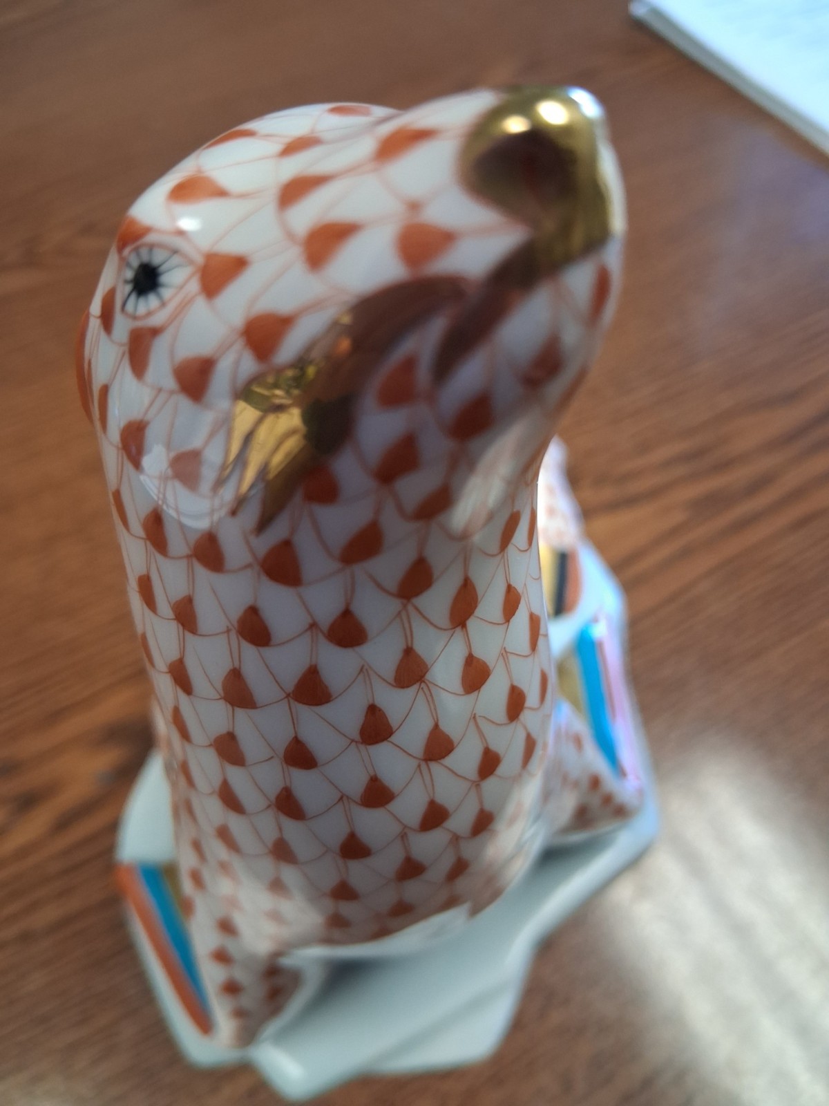 Herend Hand-Painted Rust Fishnet Porcelain Seal on Iceberg Figurine-RARE!!