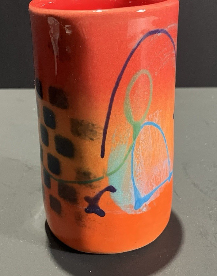 Michael Kifer Studio Art Pottery Vase 4.5” Signed Abstract Post Modern Ceramic