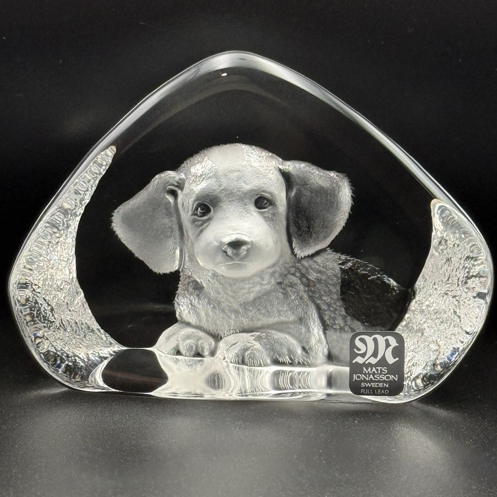 Mats Jonasson Harrier Pup Crystal Sculpture Signed Sweden Full Lead Glass Dog