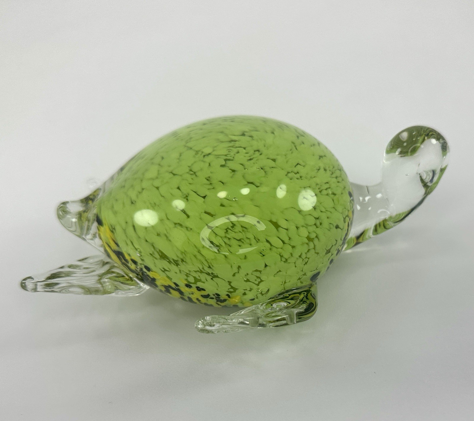 Murano Style Hand Blown Art Glass Sea Turtle Green Speckled Figurine Sculpture