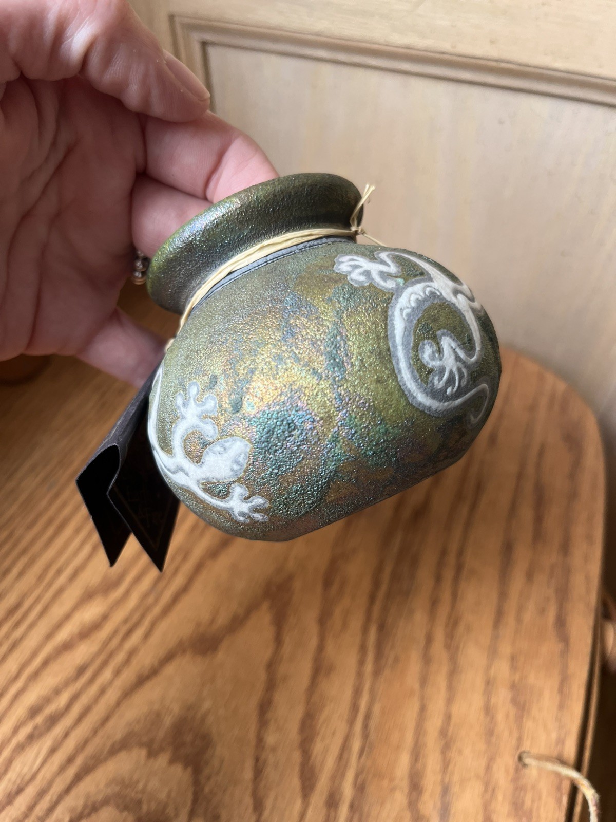 Jeremy Diller Raku Potteryworks🦎 Gecko Lizard Pot Small Iridescent SIGNED NWT