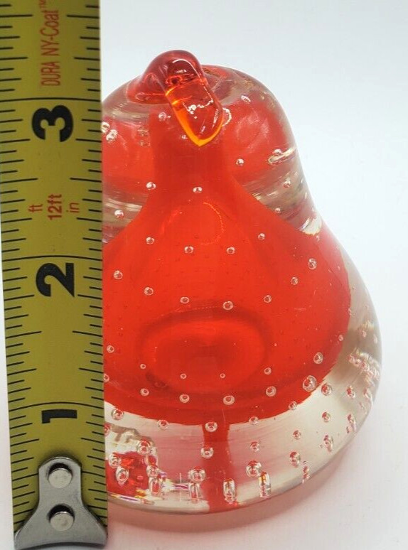 Pear Bullicante Glass Paperweight Hand Blown Red Summerso Clear Pear Shape