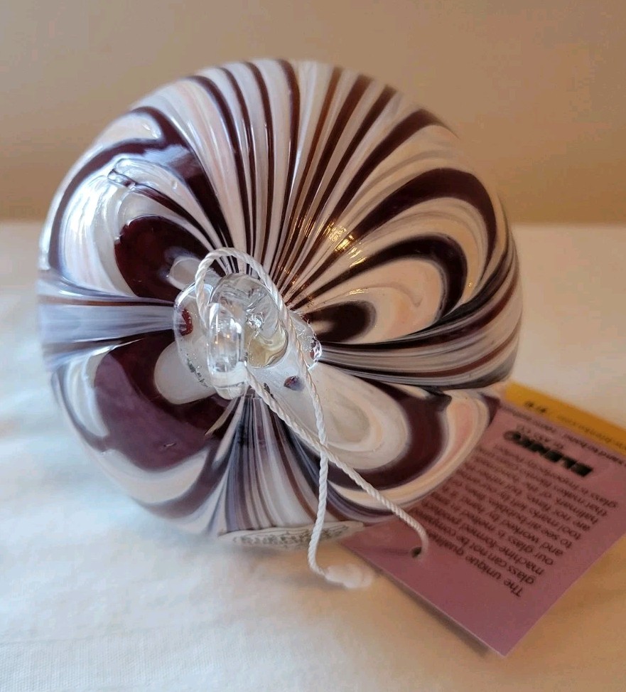 Blenko OOAK First Quality Black Cherry with White Frit Christmas Ornament