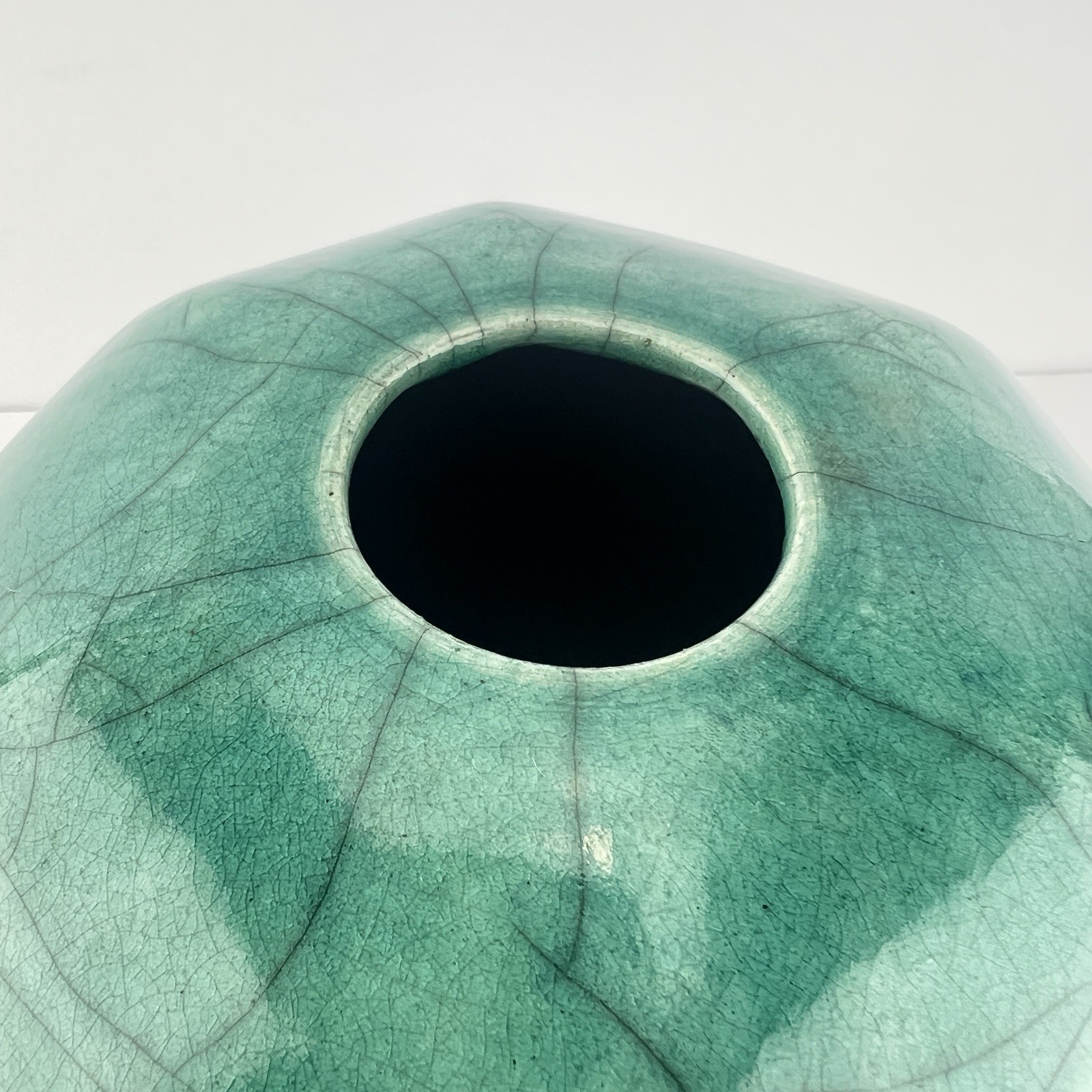 Vintage Joe Winter Raku Vase Teal Blue z3q