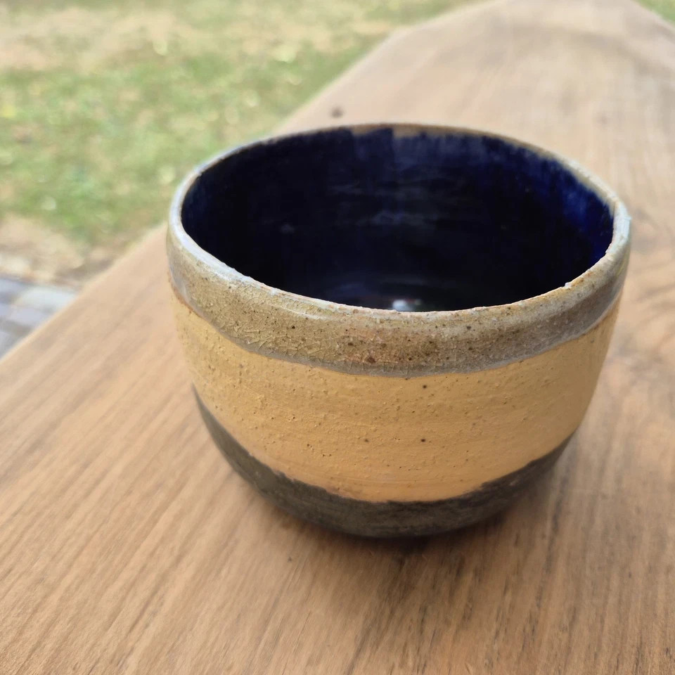 OOAK Clay Pottery Vase Beige, Tan, Green & Blue 4.25 x 4.5 in. W x 3.25 in. D