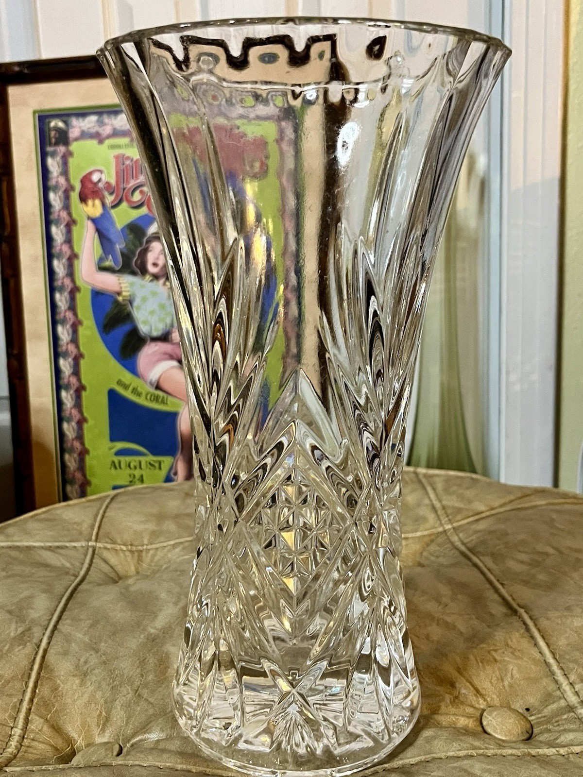 Cristal d’Arques Masquerade Pattern 24% Lead Crystal Vase 11.75″ Tall/ FRANCE