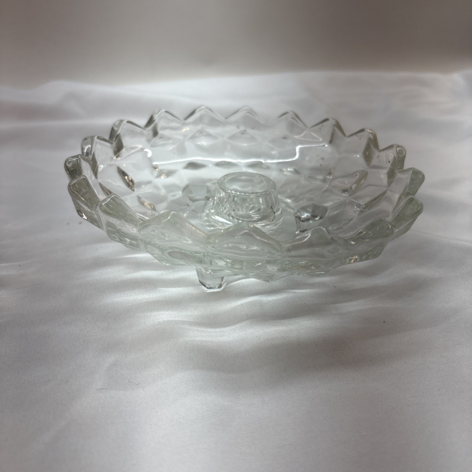 2 Vtg. Fostoria American Cubist Clear Glass Candle Holder 3 Footed