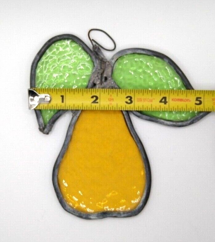 Sun Catcher Stained Glass Pear with Plastic Suction Cup Yellow an Green Glass