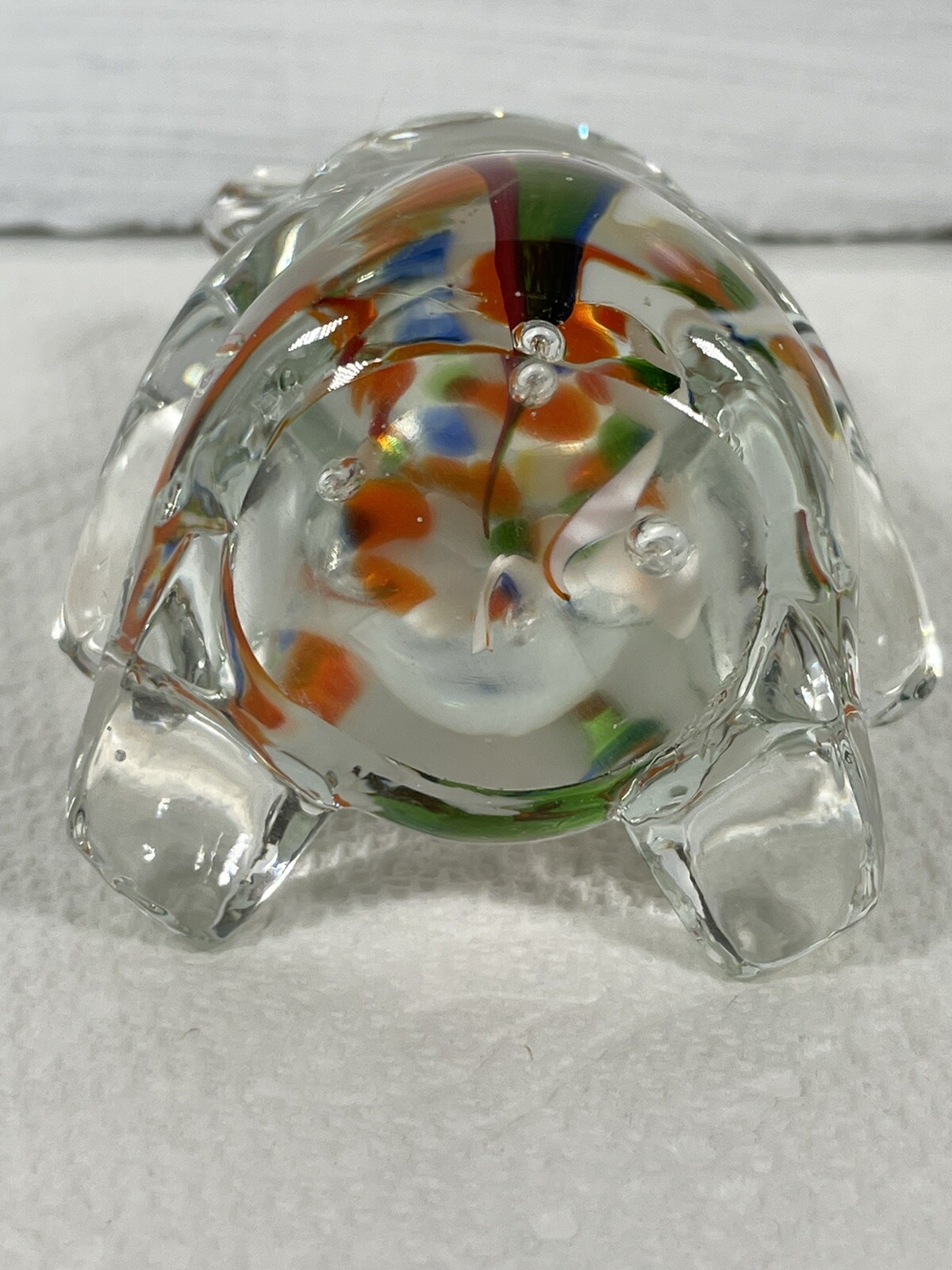 Glass Bear Paperweight Clear Glass with Colored Glass 3 inches tall