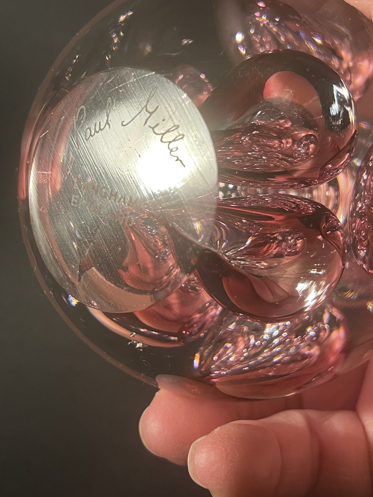 Langham Glass Pink Bubbles Paperweight by Paul Miller- Scratch