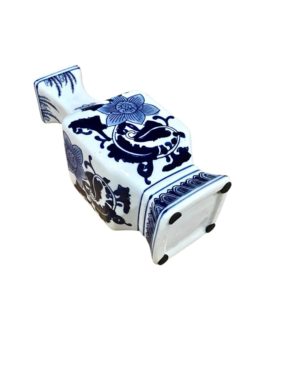 Vintage Hand Painted Classic Blue & White Chinese Square Fluted Vase China