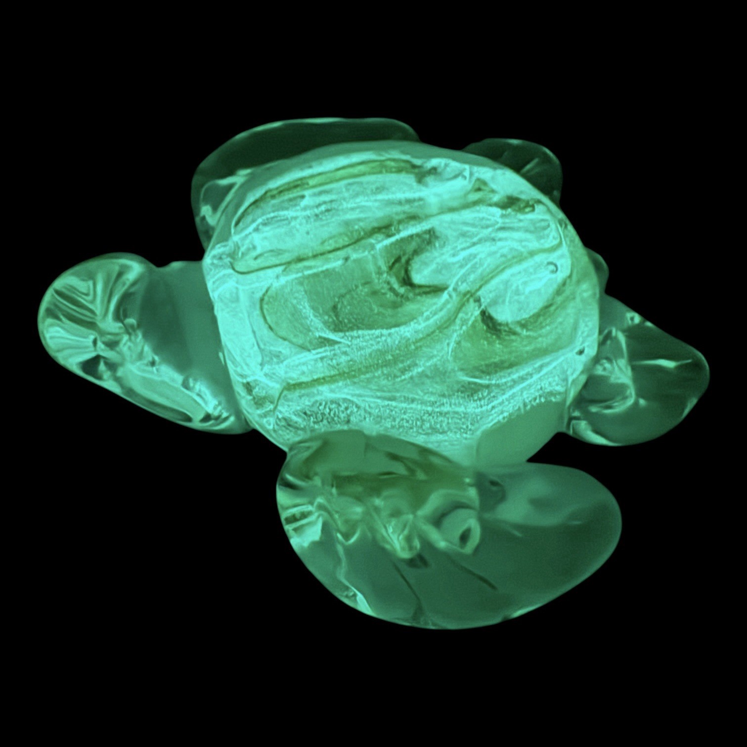 Green Glass Sea Turtle Paperweight Glow-In-The-Dark Dynasty Gallery