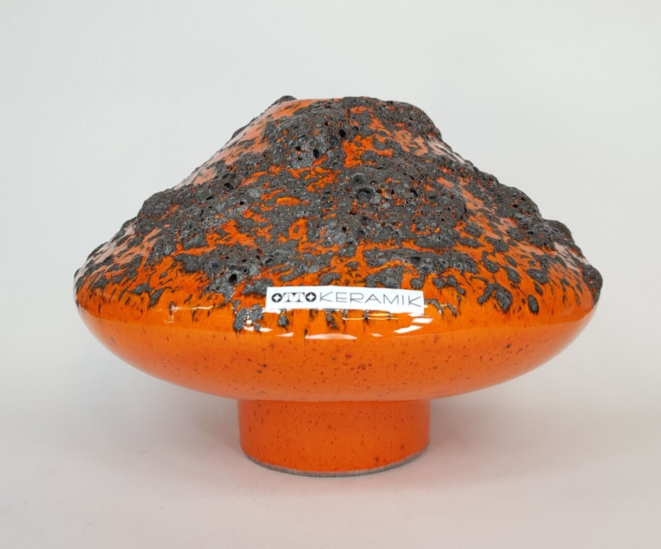 Large Retro OTTO KERAMIK Orange and Black Fat Lava UFO Vase from Germany #035
