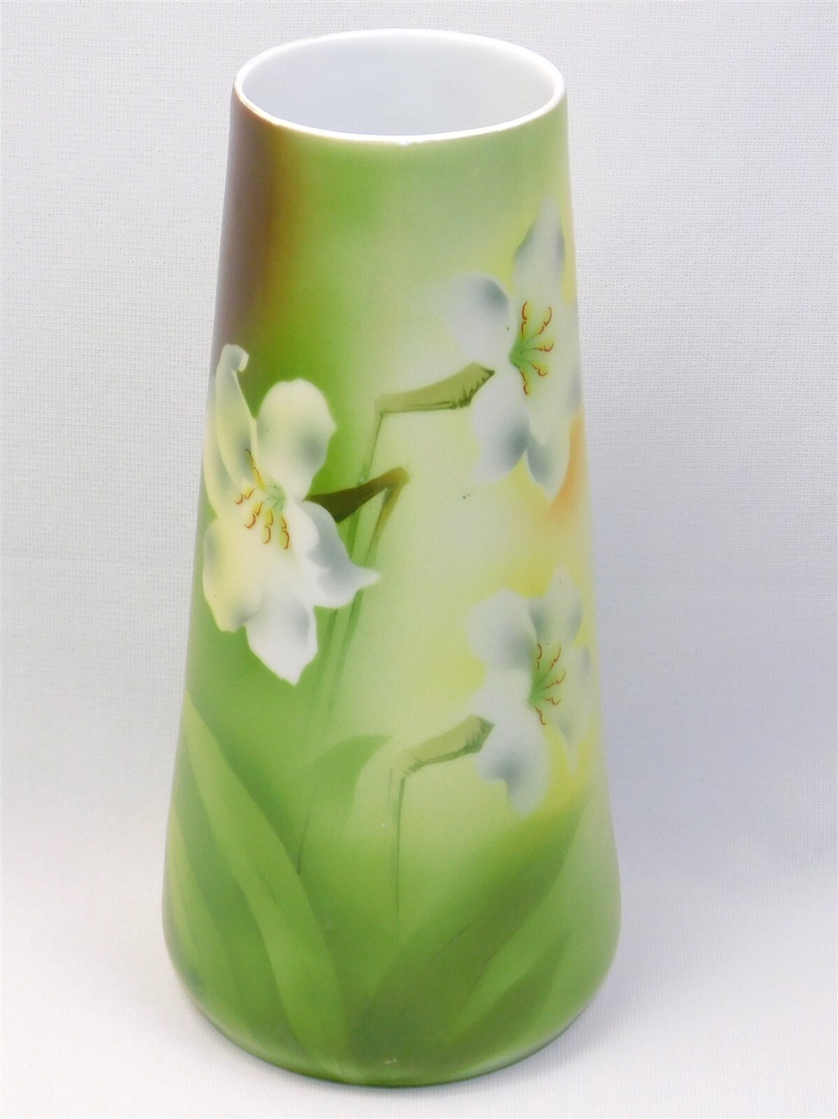 Antique C.T. Carl Tielsch Altwasser Hand Painted White Iris Tapered Vase 10.5″