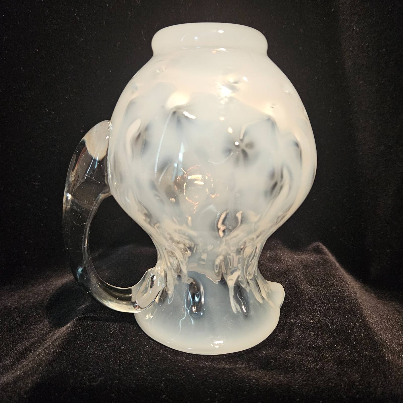FENTON White Opalescent Coin Dot Pitcher Creamer Hand Blown Pinched Neck 4.5″