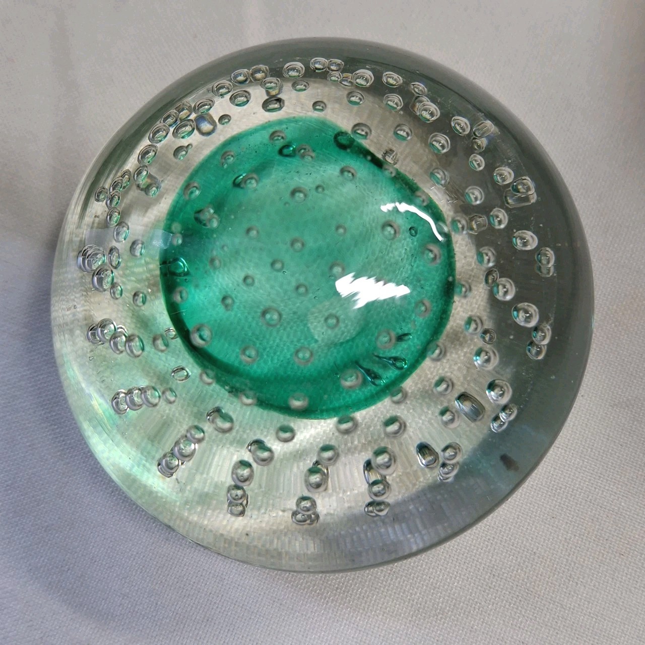 Vintage Glass Controlled Bubble Paperweight Aqua