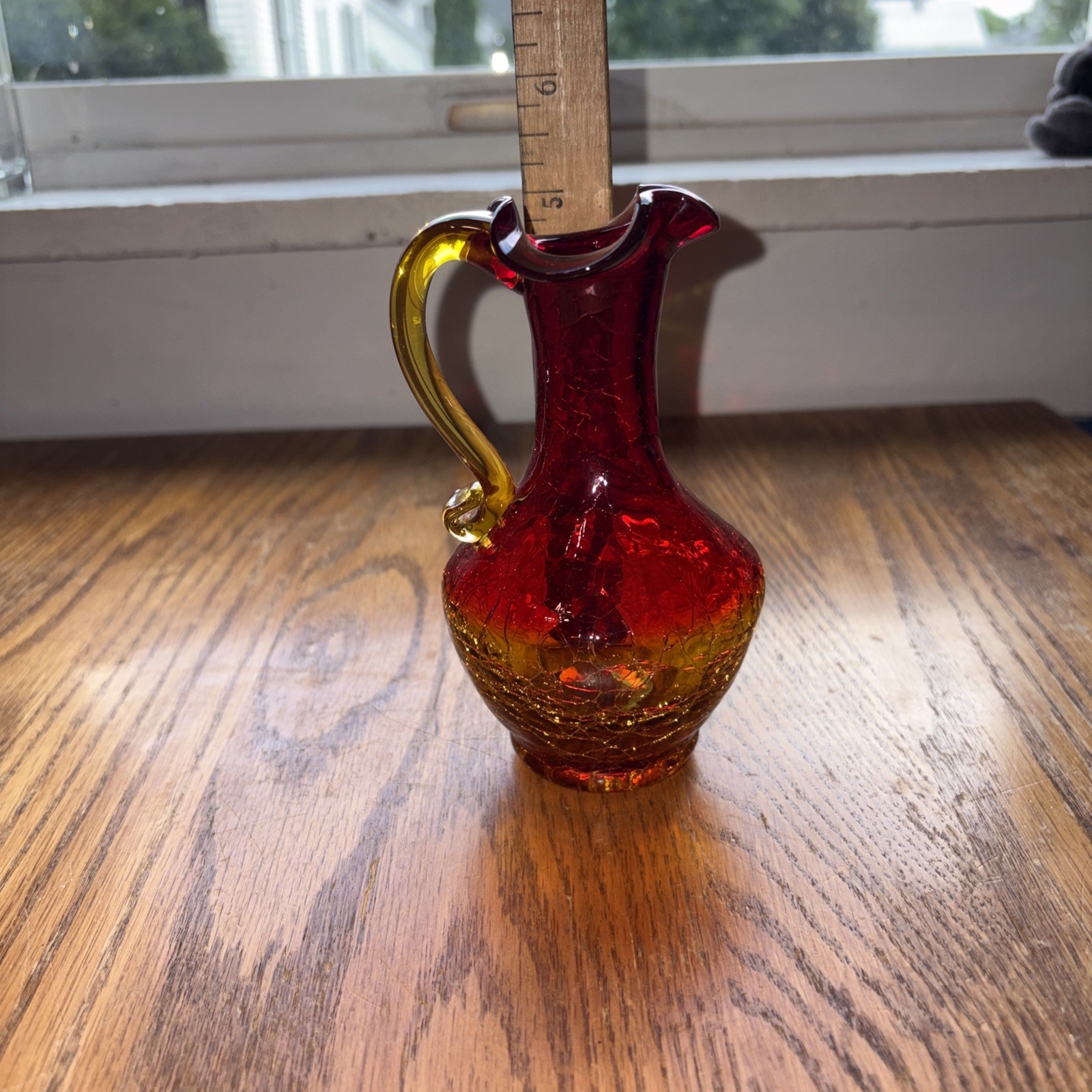 Vintage Handblown Amberina Crackle Pitcher /Vase Cruet. Excellent Condition!