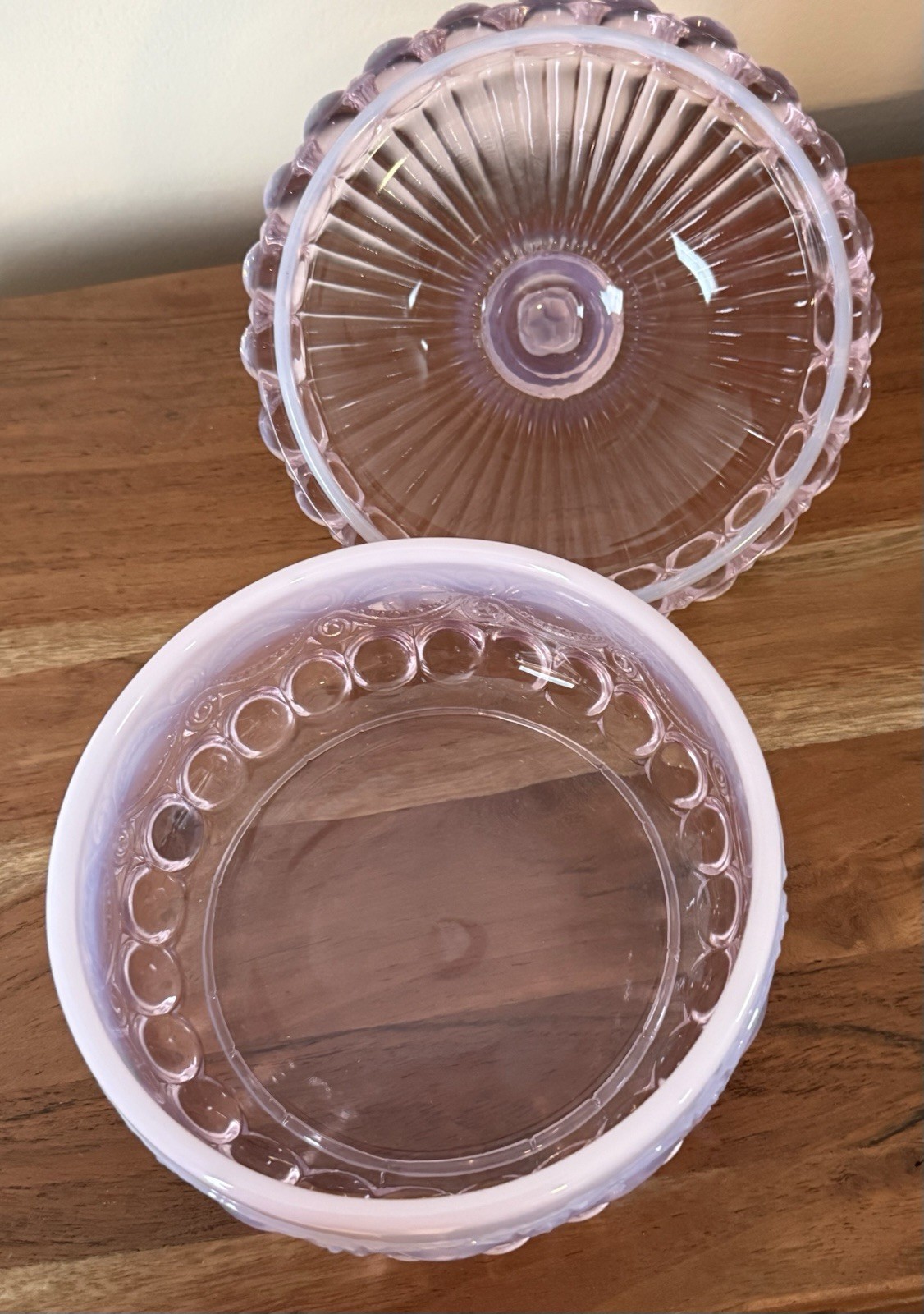 Mosser Glass Eye Winker PINK OPALESCENT Candy Dish w/ Lid – 5.5″ x 6” GORGEOUS