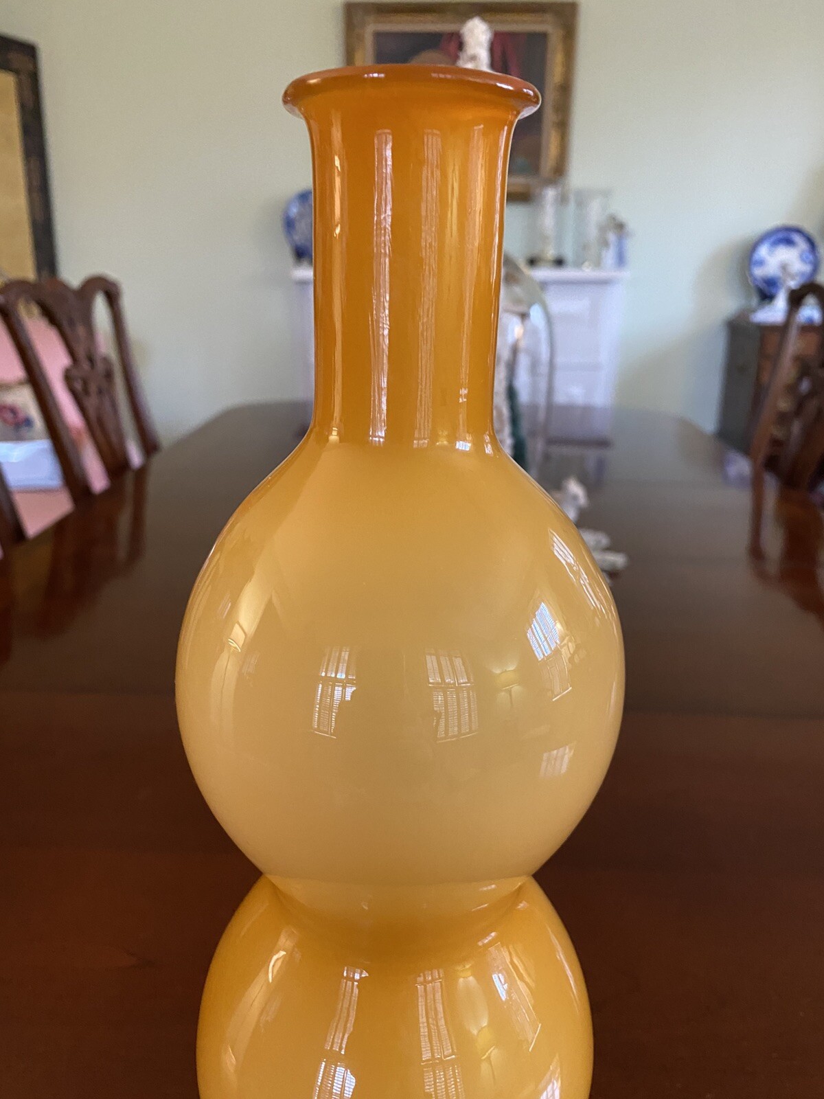Empoli MCM Italian Murano Cased Amber Bubble-Gurgle Bottle 15”