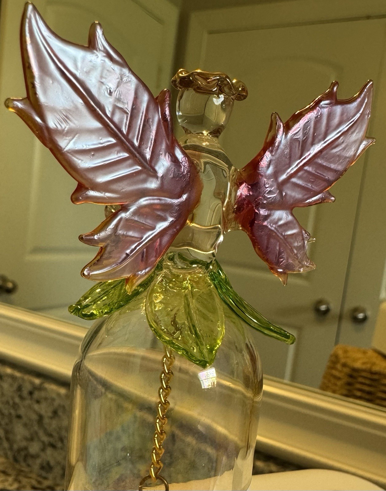 Aurora Art Glass Angel Decorative Bell Clear Red/Green, Made in China MPN 09326