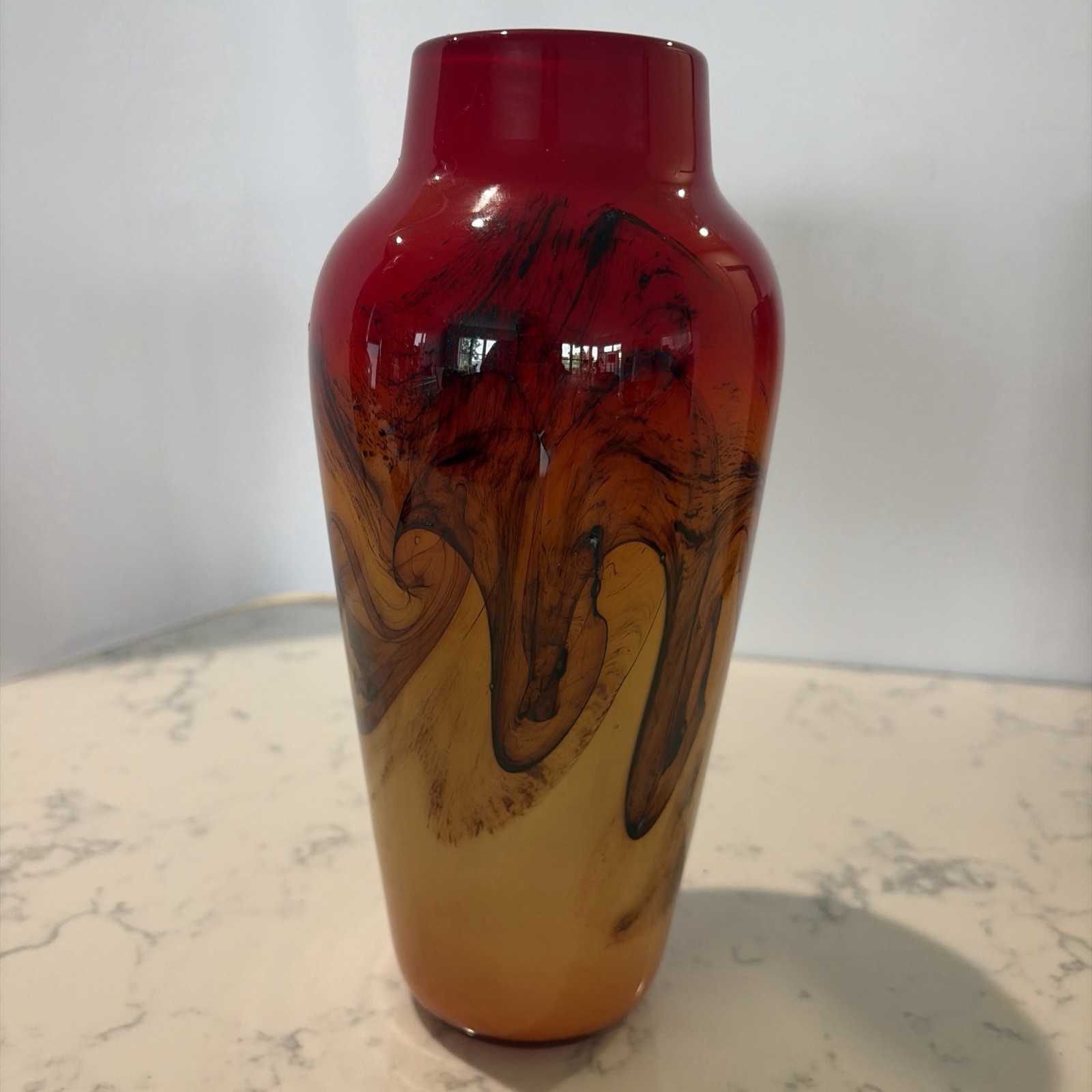 Michael Nourot Cased Glass Art Vase SCARLET NOVA SERIES 9.5” Tall & stunning