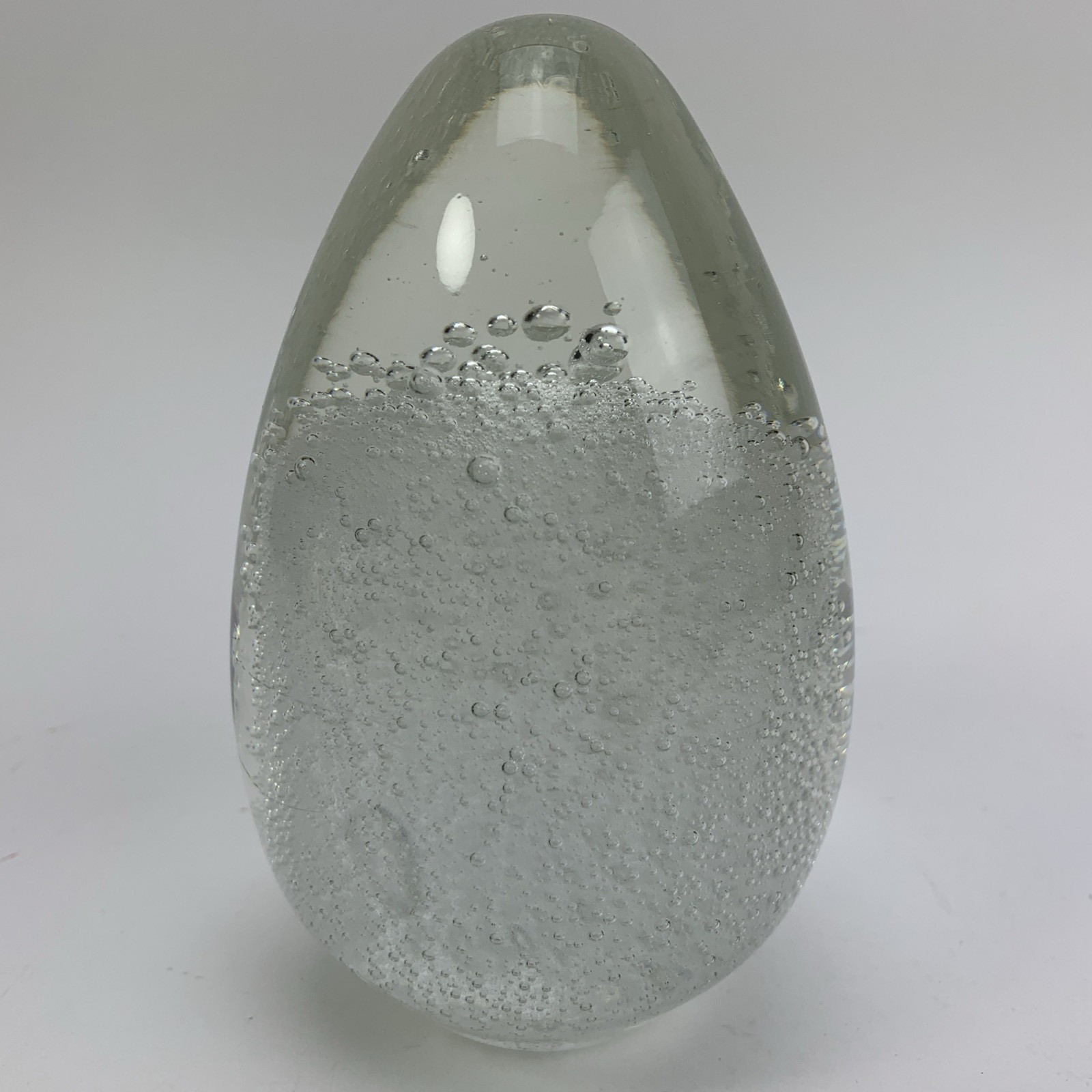 Vintage Clear Art Glass Egg Paperweight Controlled Bubbles Heavy 5.5″ 3 lbs
