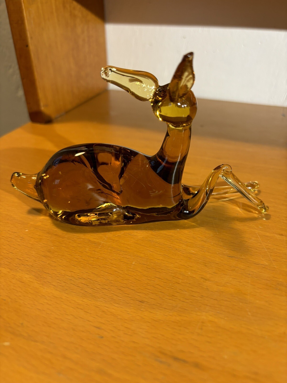 Hand Blown Amber Art Glass Deer / Fawn Christmas Holiday 3.5” Tall 6” Long