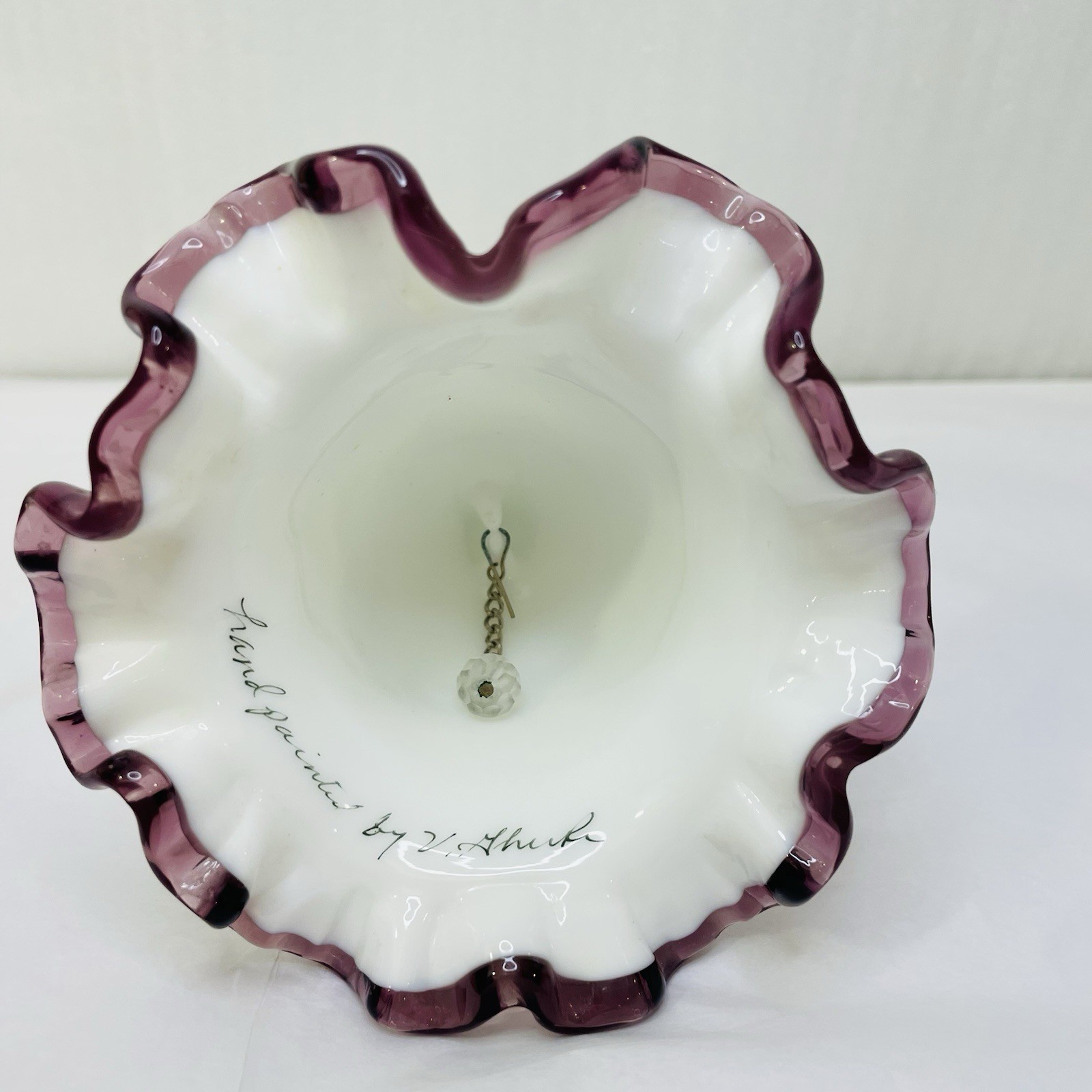 Vintage Fenton Violets Purple Crest Ruffled Bell Artist Signed 6.75″ Tall