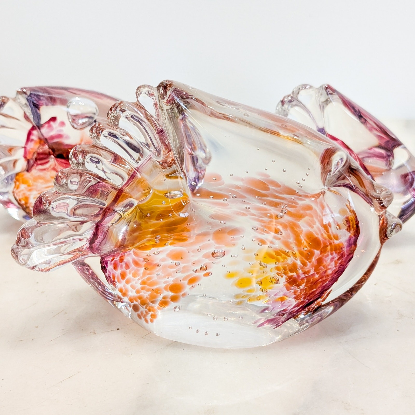 Three vintage art glass fish, signed Y2K paperweights sculptures