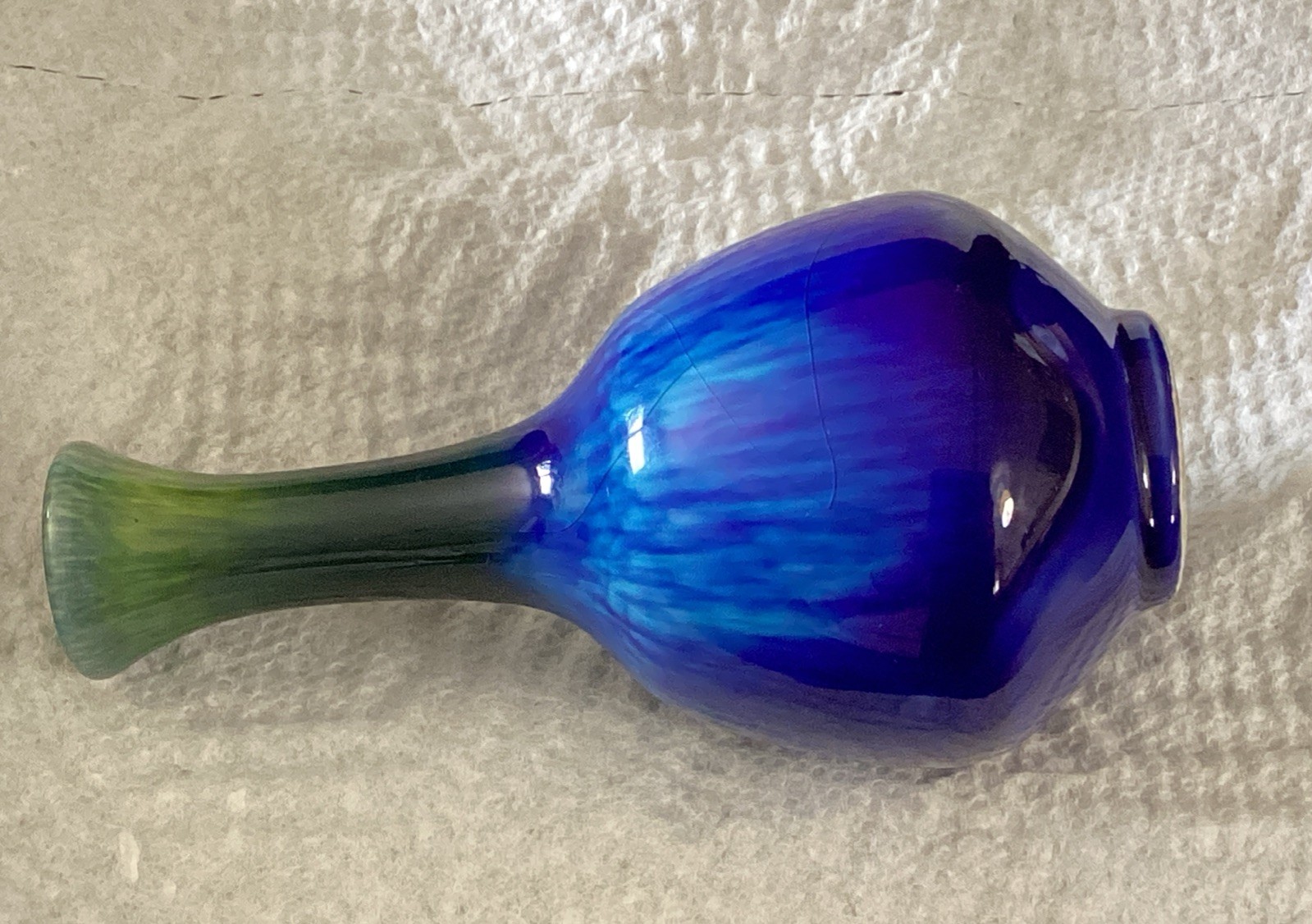 1970s mid-century Norleans drip glaze blue purple green art pottery Japan 4 /2”