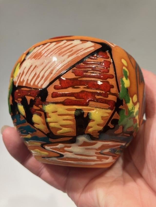 Hand-painted Raised Glaze Clay Pottery Vase Dominican Republic signed