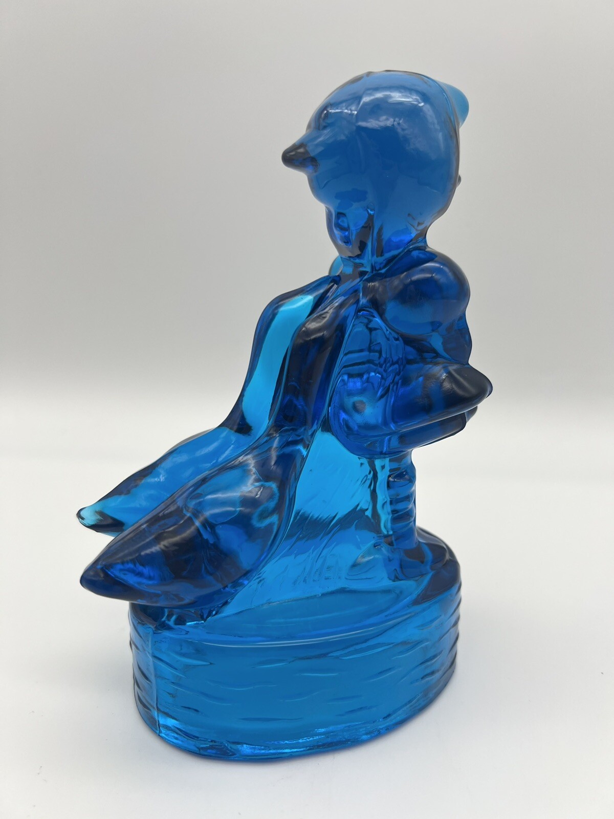 Vintage LE Smith Blue 3D Art Glass Child Girl Geese Decorative Figurine