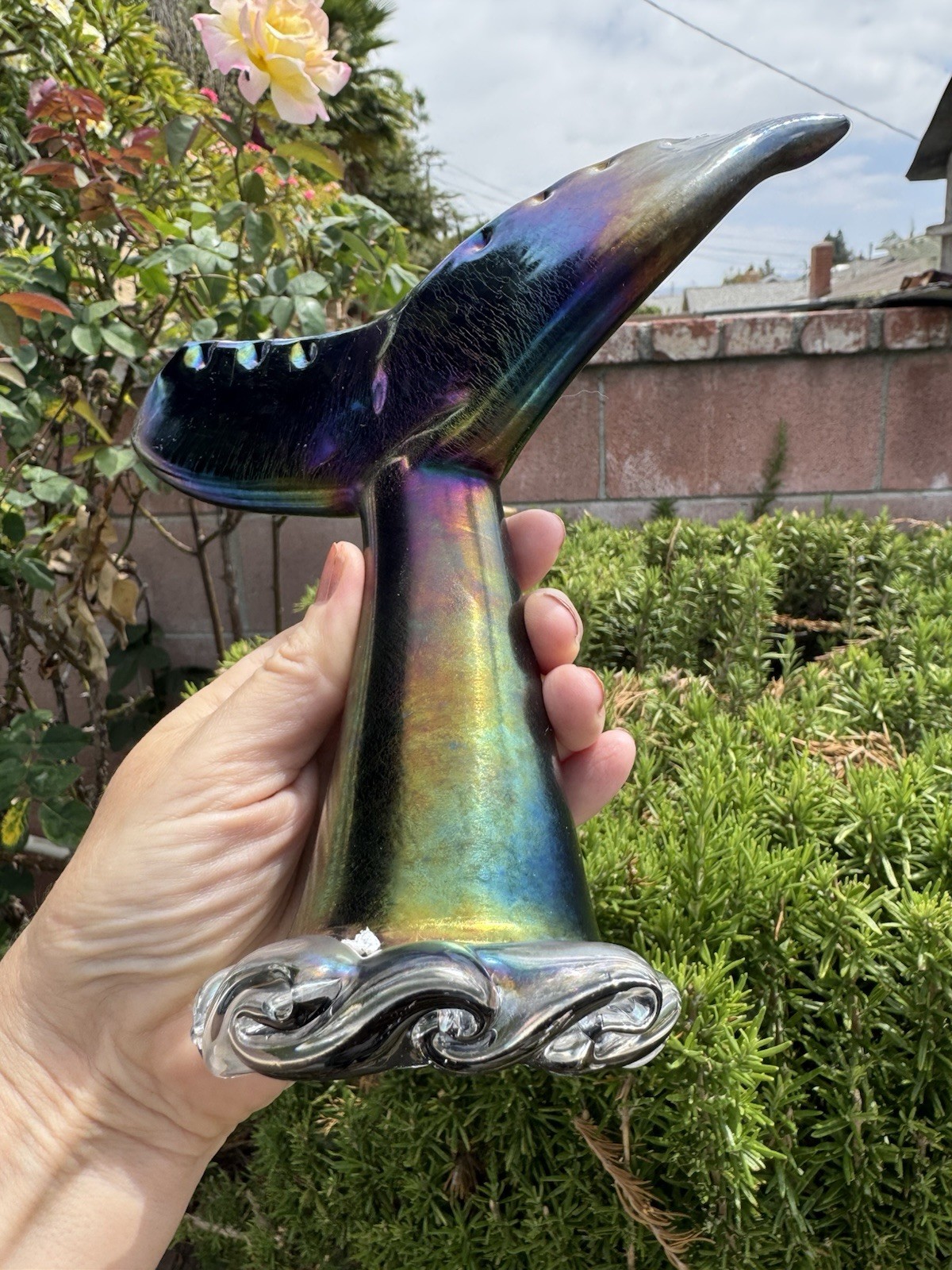 Iredescent Carnival Glass/art Glass Whale Tail/mermaid Tail