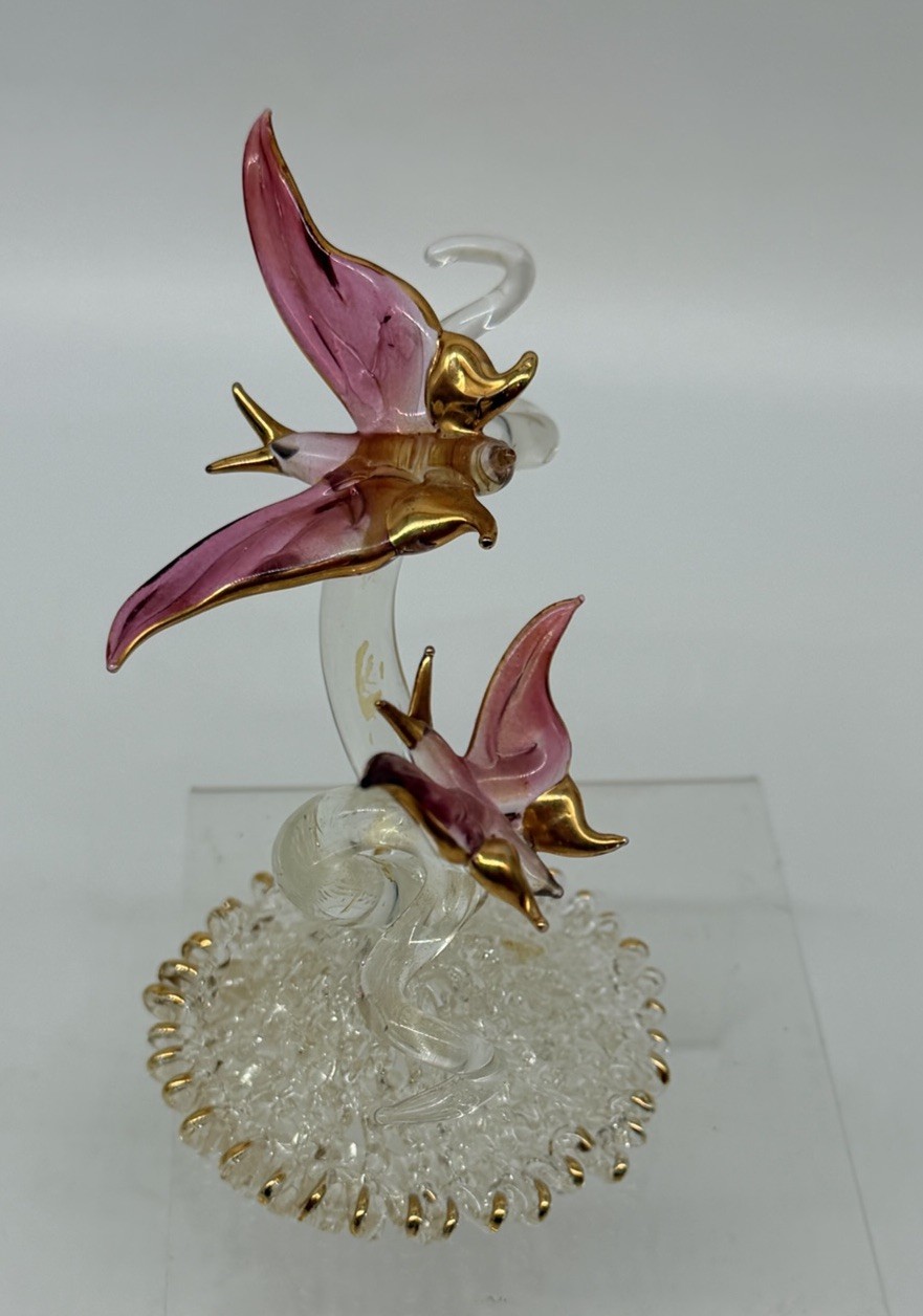 Glass Handspun Vintage Butterflies In Flight Hand Crafted Gold Accents EUC