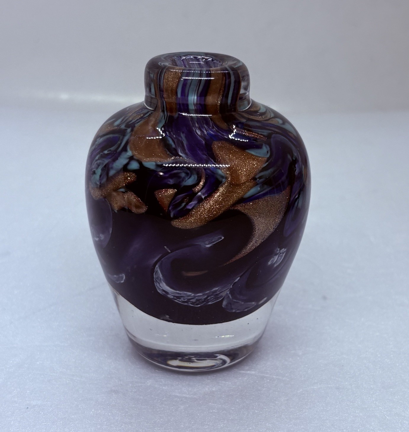 Vijtage Studio Art Glass Bud Vase Vibrant Swirls Gold Sparkles 3.5” Decor 21