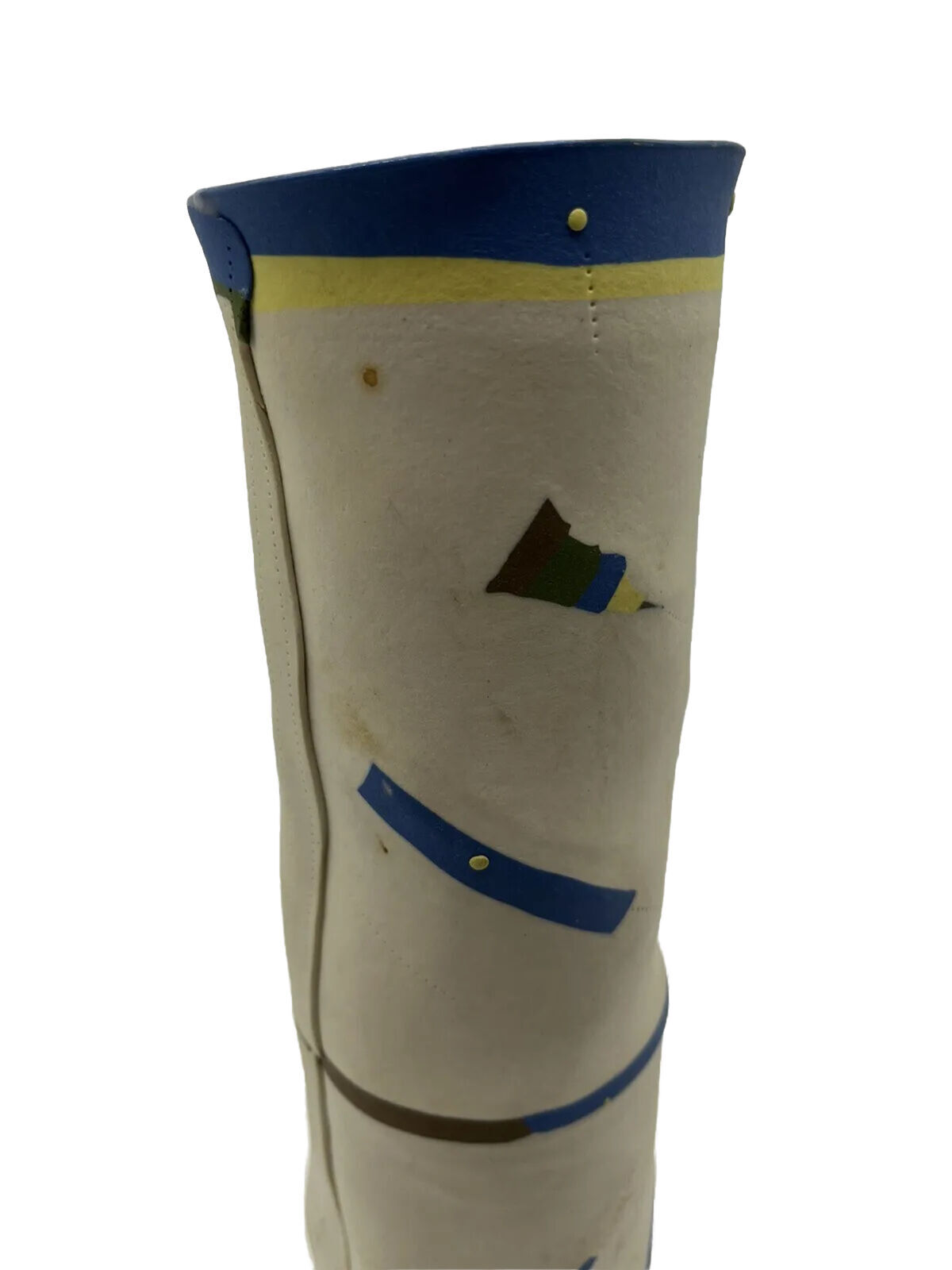 Vintage Pottery Vase SIGNED MAB 1985 Patchwork Stitch Fabric Memphis Style 10.5”