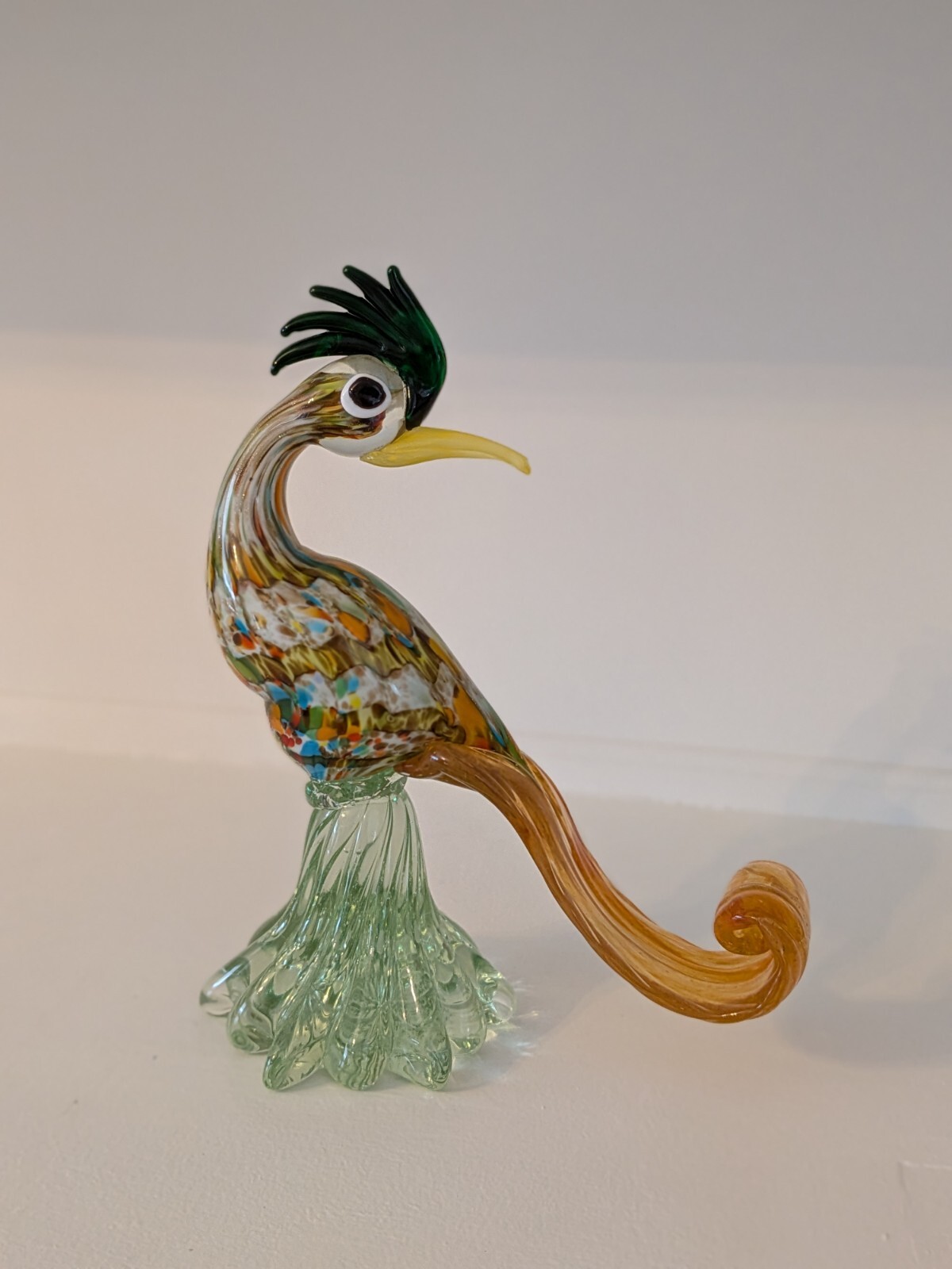 Mid century Murano art glass peacock, bird figure 10 1/4″ great color!