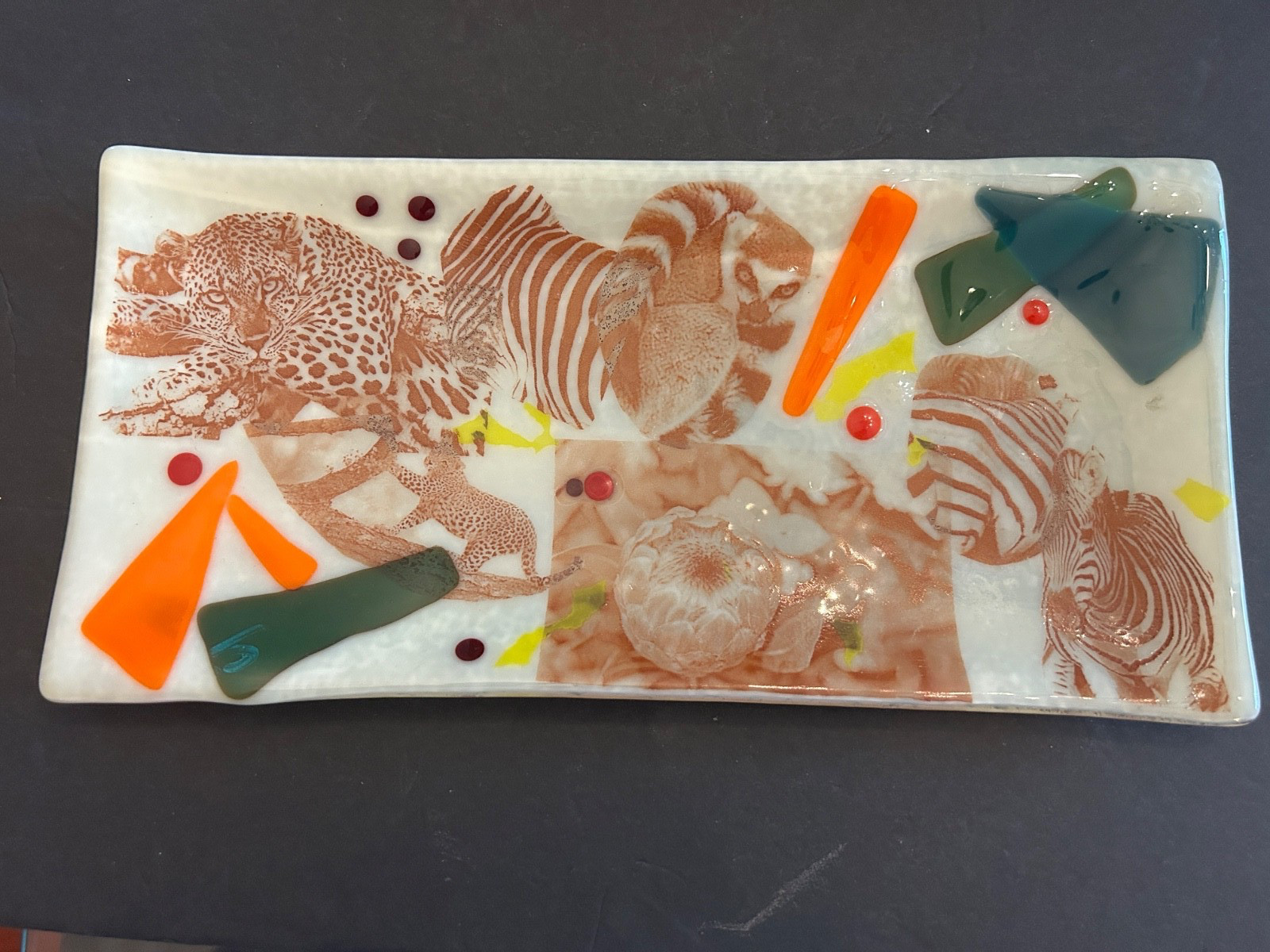 handcrafted fused glass decor animal print one of a kind