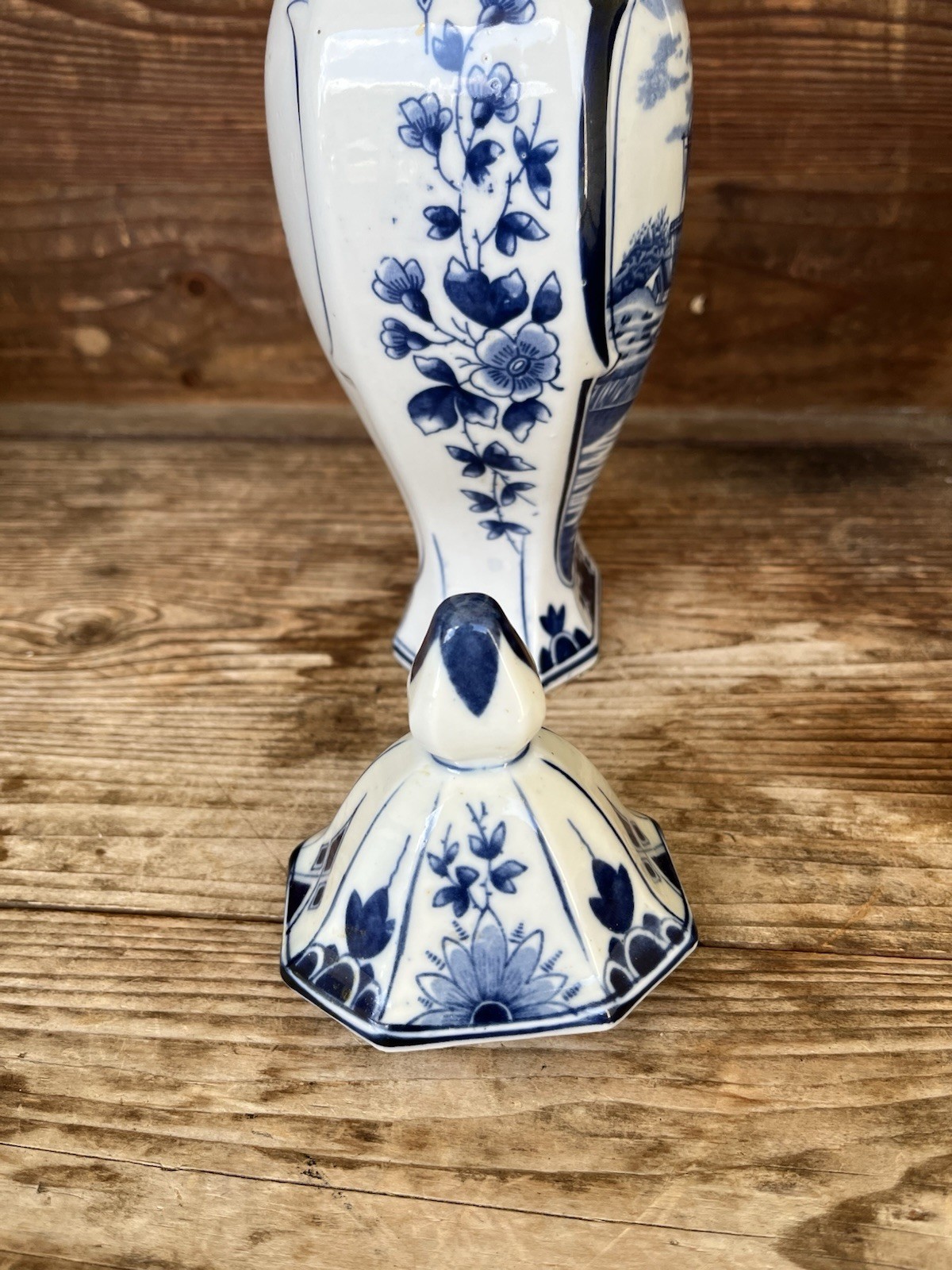 DELFT BLUE & WHITE LIDDED VASE GINGER JAR 12 INCHES WINDMILL HOLLAND