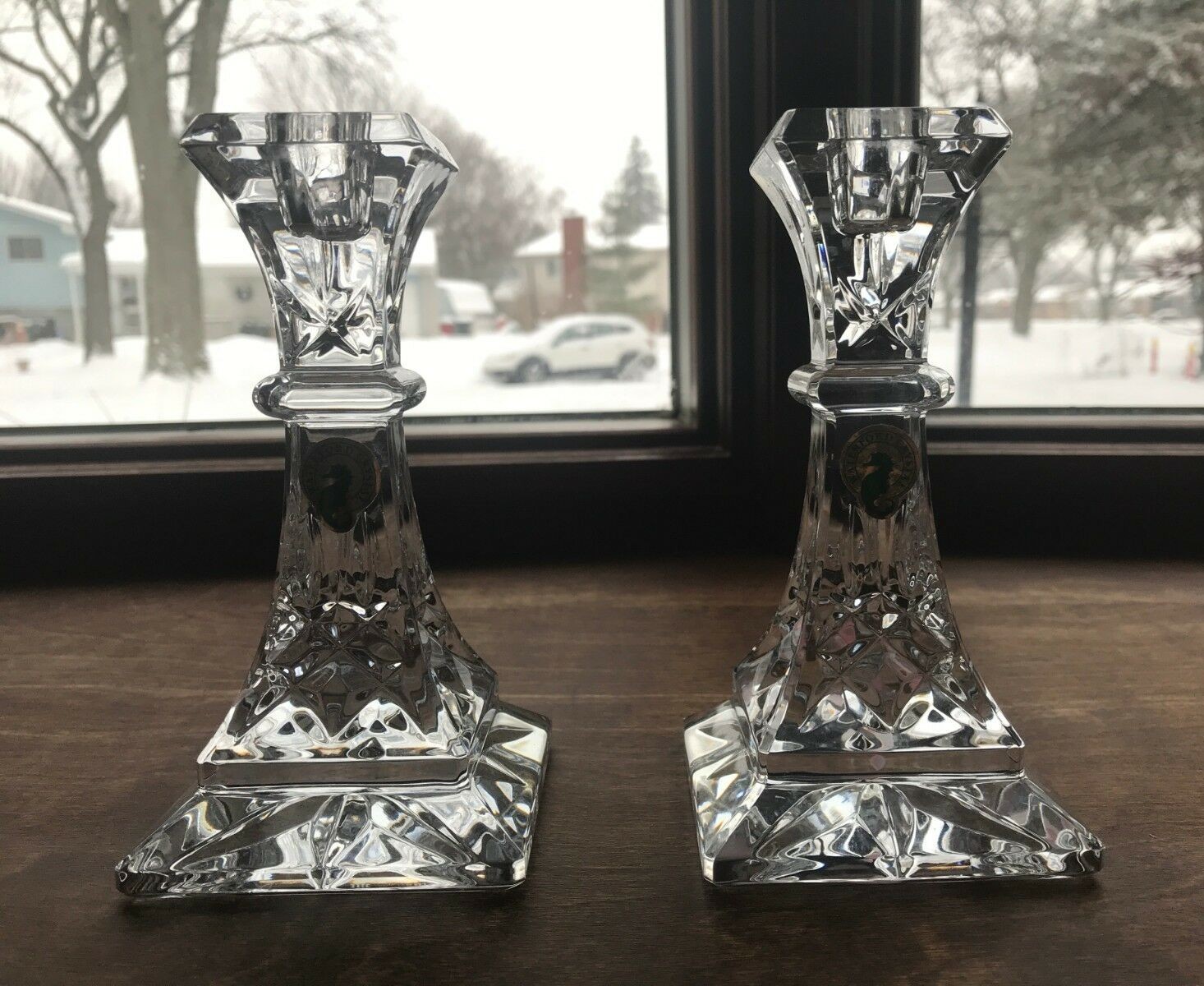 WATERFORD CRYSTAL LISMORE 6″ CRYSTAL CANDLESTICKS SET OF 2 WITH BOX