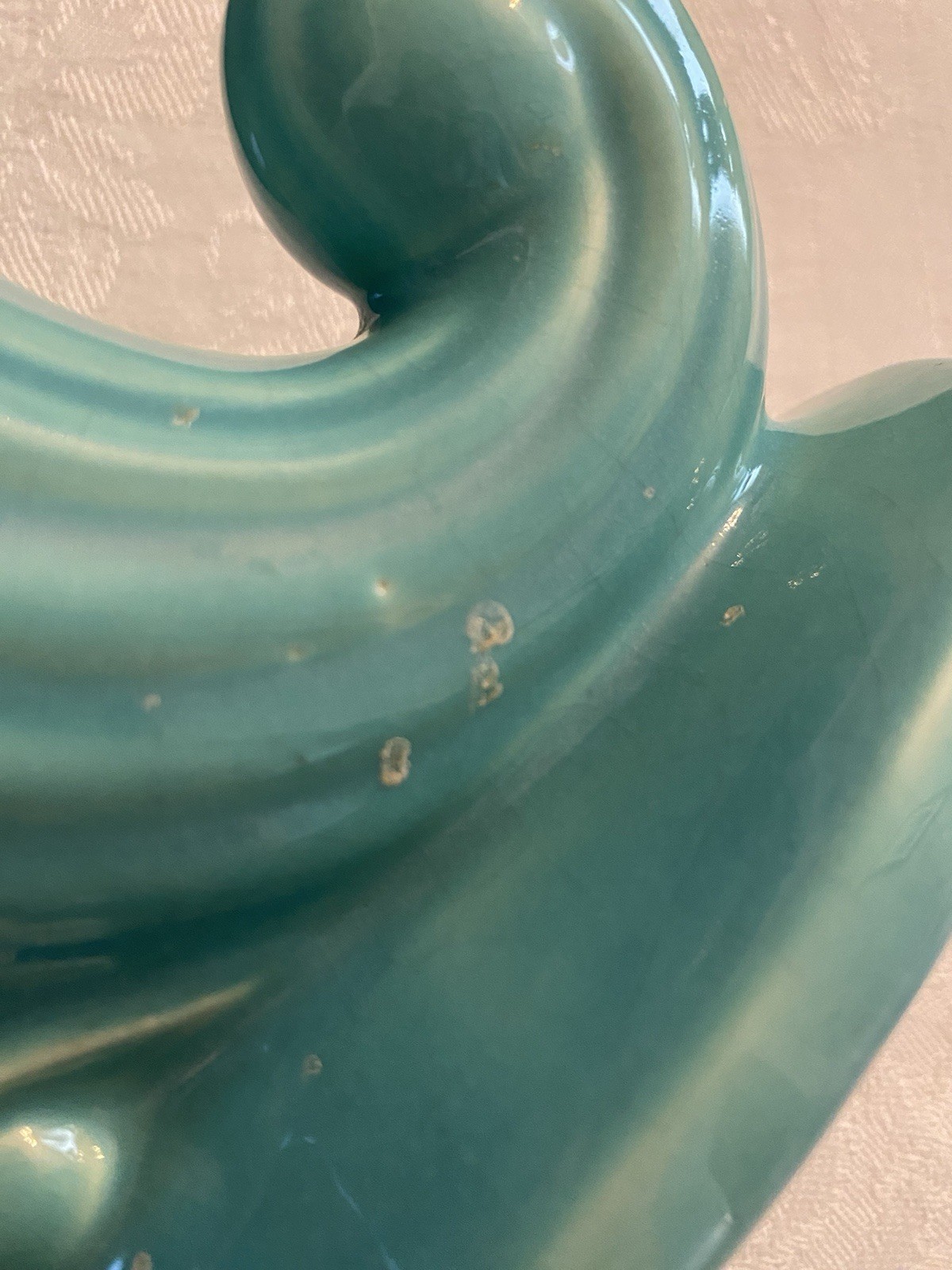 Vintage Shawnee USA Turquoise Cornucopia Vase Art Pottery Fluted Planter 6.5”