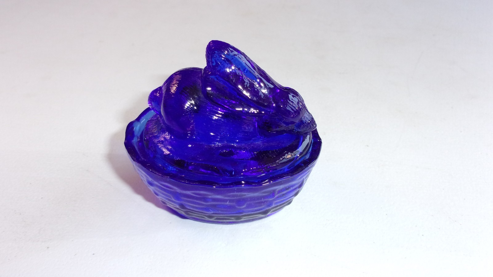 Cobalt Blue Mini Rabbit Bunny On Nest Vintage Salt Cellar Trinket Holder