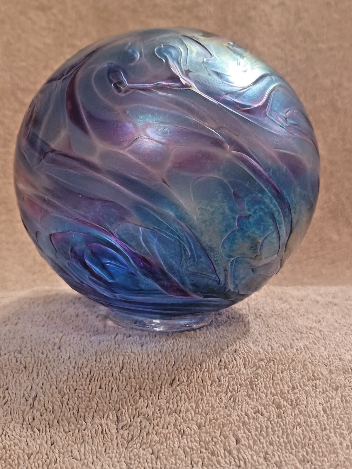Vtg. Pyromania Glass Studio Oregon Float Purple Iridescent Art Glass Ball Signed