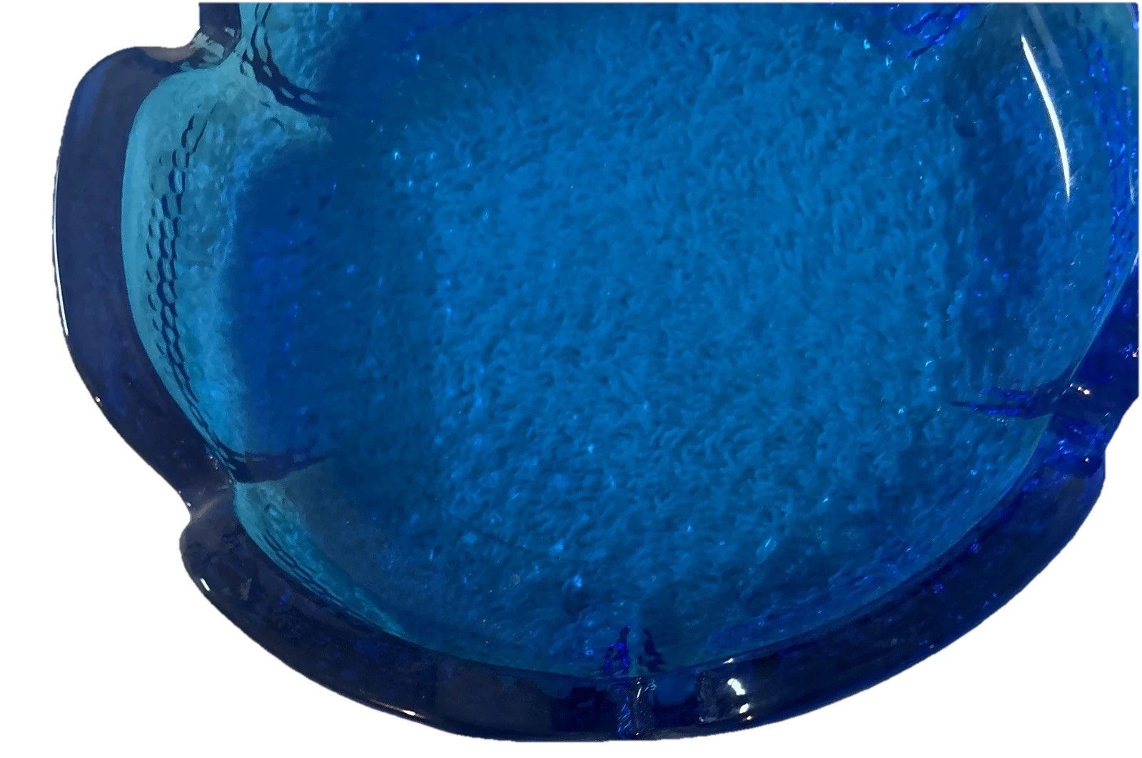 Anchor Hocking Blue Glass Ashtrays Pair 2 Textured Floral 70s Vintage 6″ USA
