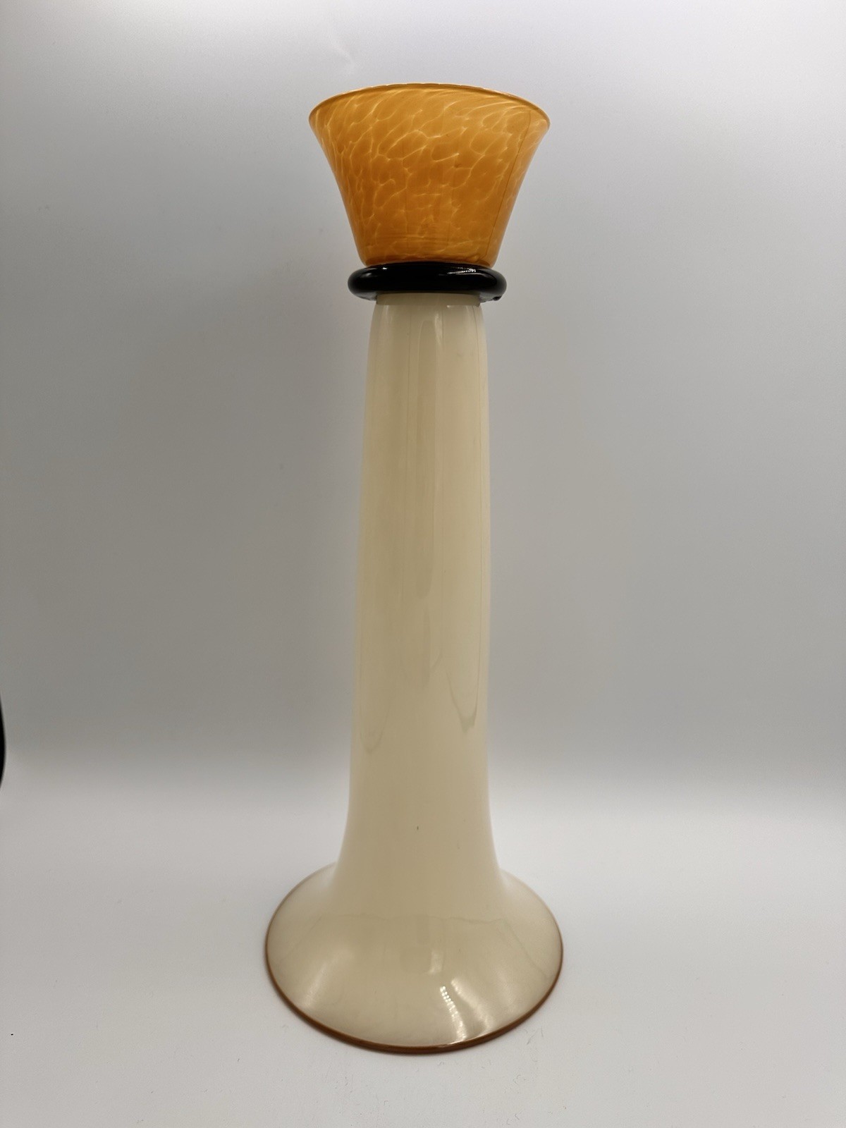 Vintage Hand Blown Art Glass Pedestal Pillar Candle Holder Art Deco MCM 14.5”