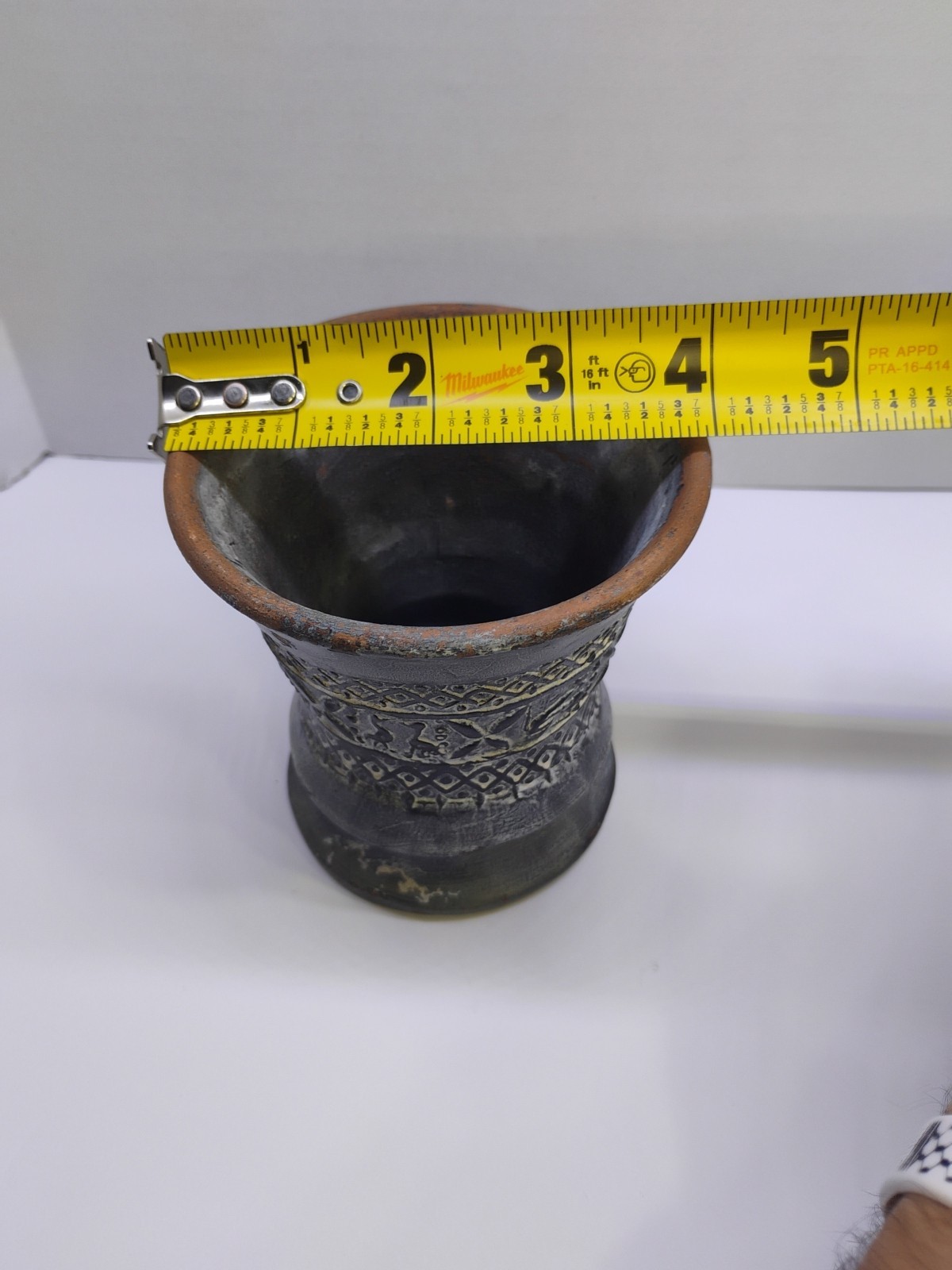 Greek Studio Pottery Stoneware Vase Mid Century Incised Signed EB Handmade