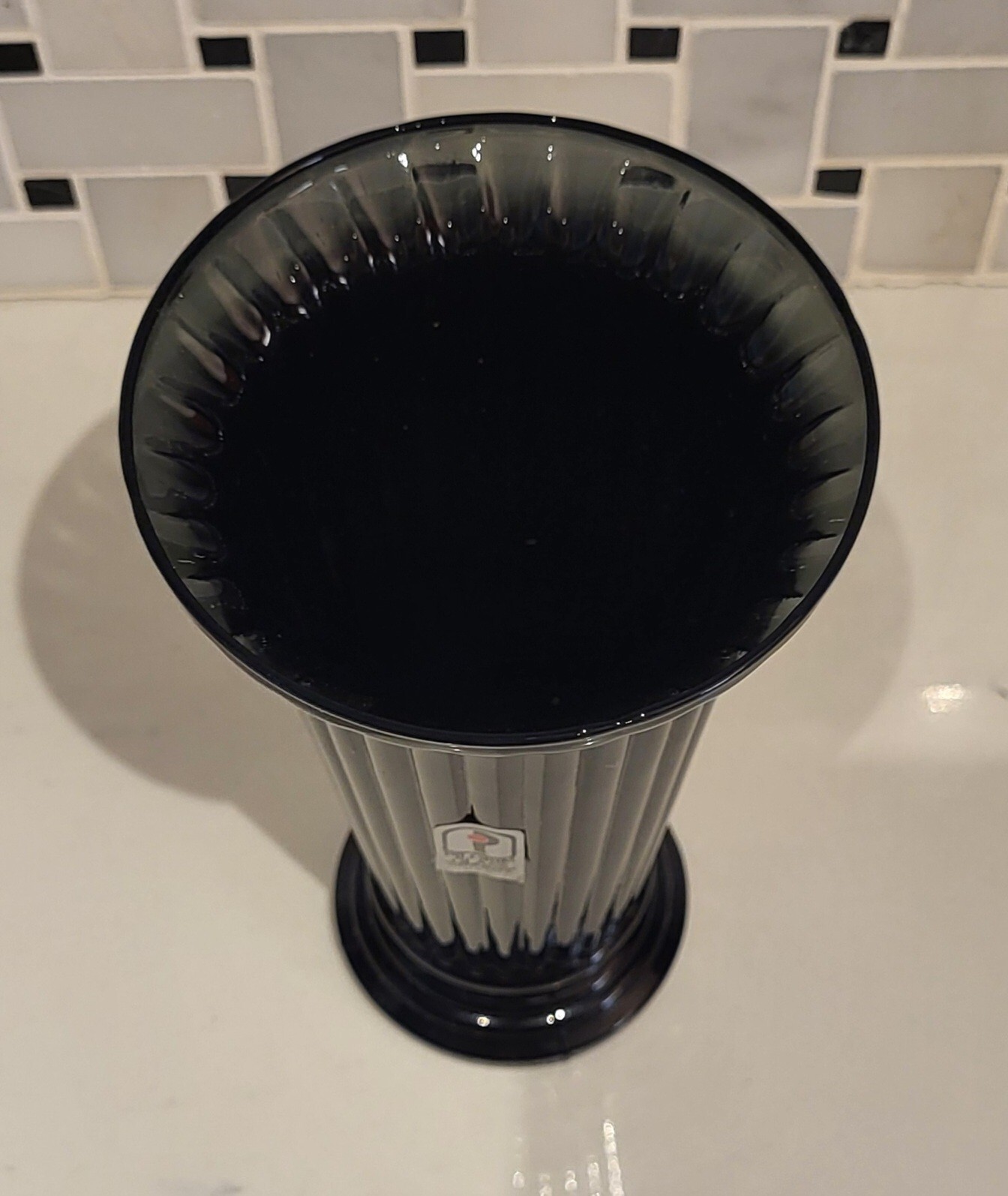 Vintage Art Deco Pilgrim Glass Black Vase 6 and 1/2 Inches Tall Handmade USA