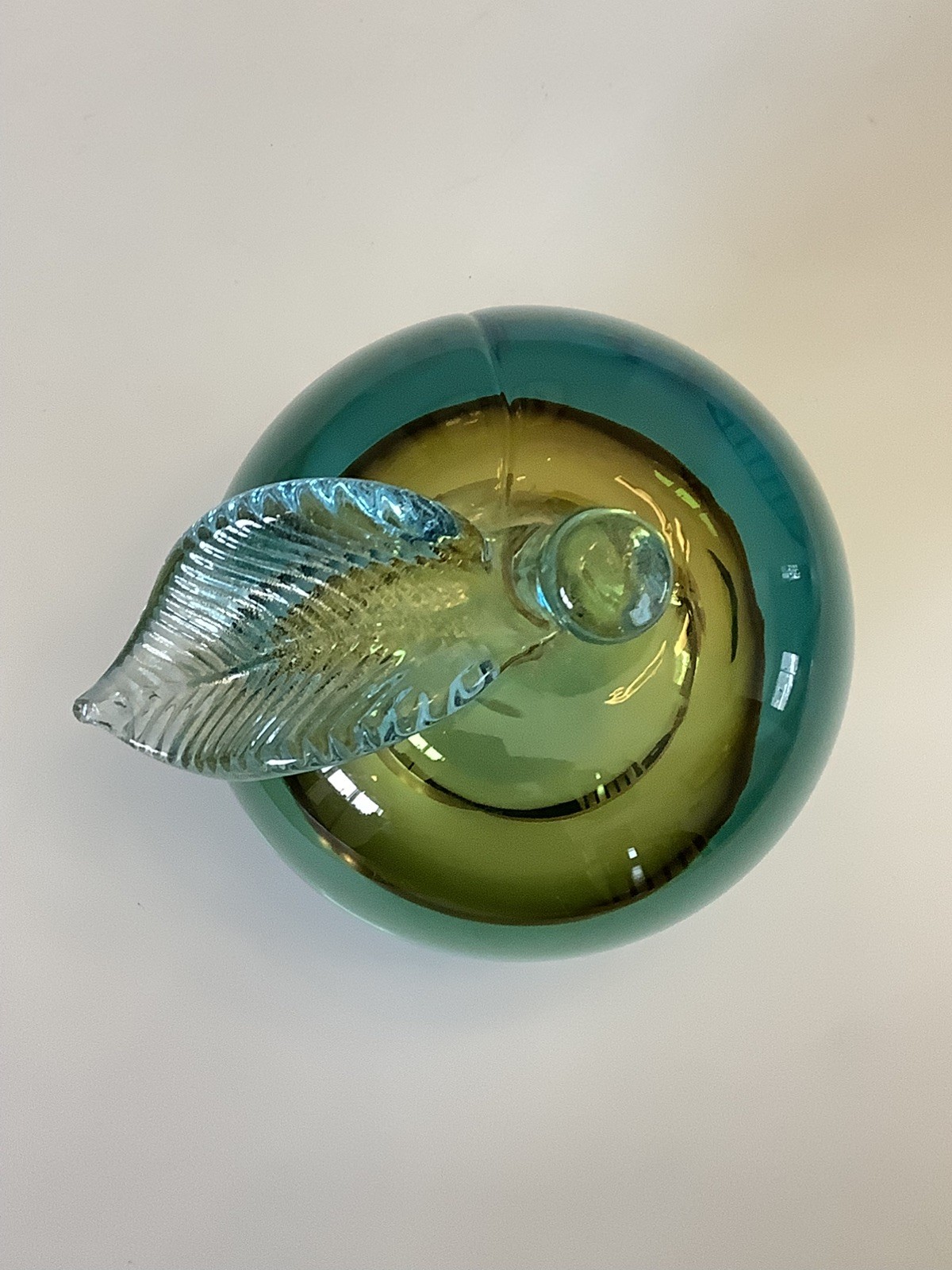 MURANO ART Glass Teal Blue Sommerso Adventurine Barbini Apple Bookend